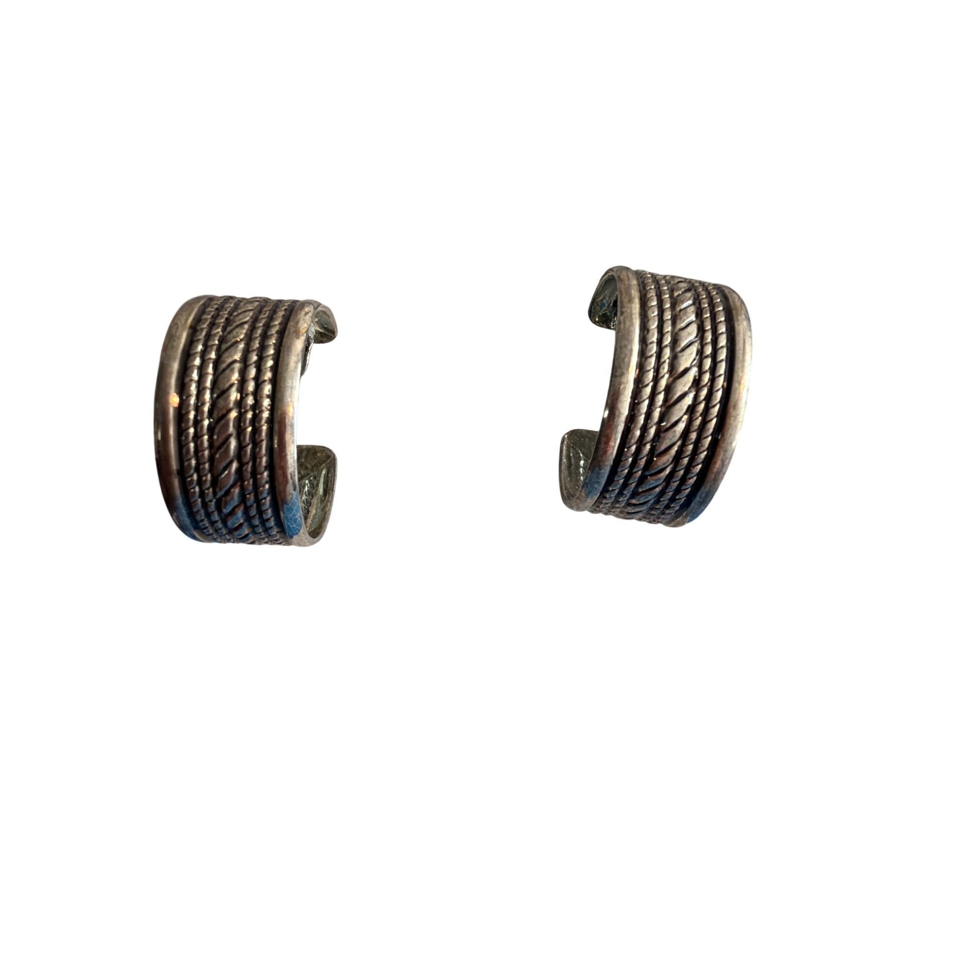 Other Vintage Silver Tone Hoop Earrings Rope Twist Design Textured Size ONE SIZE - 1 Thumbnail