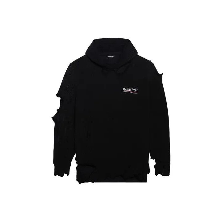 Balenciaga Balenciaga FW21 Black Logo Distressed Hoodie Size US XS / EU 42 / 0 - 1 Thumbnail