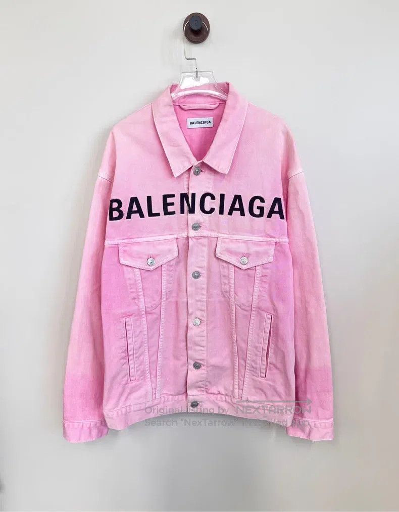 Balenciaga Balenciaga Pink Letter Logo Denim Jacket Size XXS / US 00 / IT 34 - 1 Thumbnail