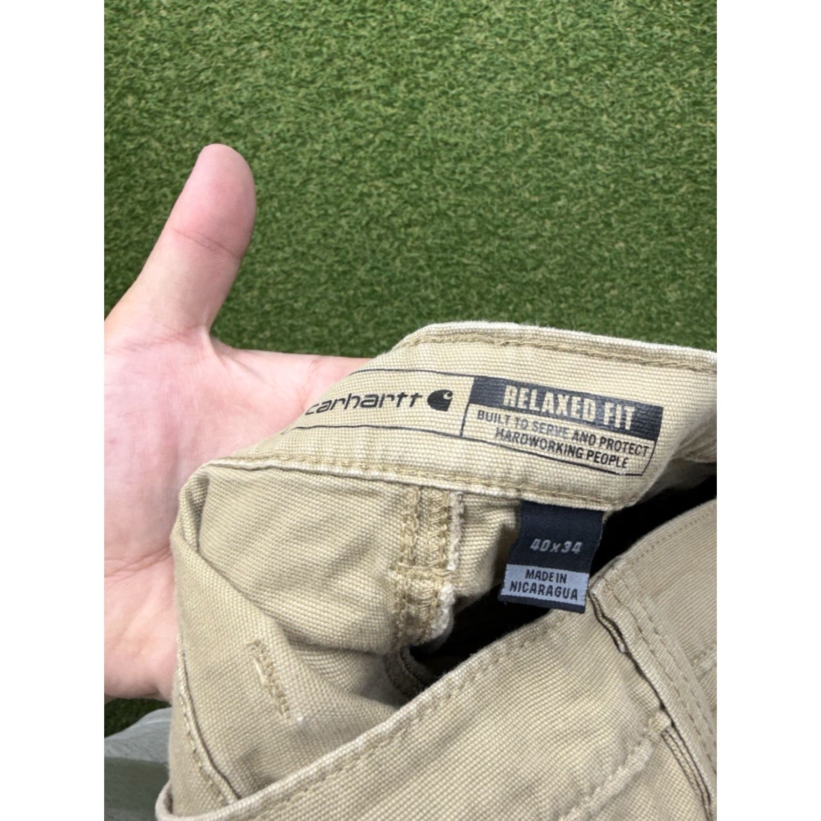 Carhartt Carhartt Pants Mens 40x34 Carpenter Canvas Beige Workwear 5-Pocket Relaxed Straight Fit Adult Regular Front Zip Button Logo 90s? (ignore) Size US 40 / EU 56 - 3 Thumbnail