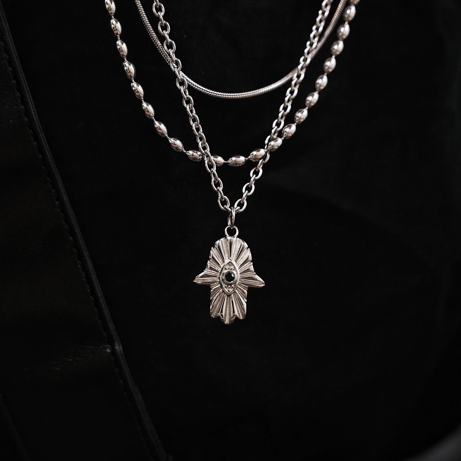 Jewelry Fatima Hand Necklace – Layered Silver Chain, Unisex Size ONE SIZE - 2 Thumbnail