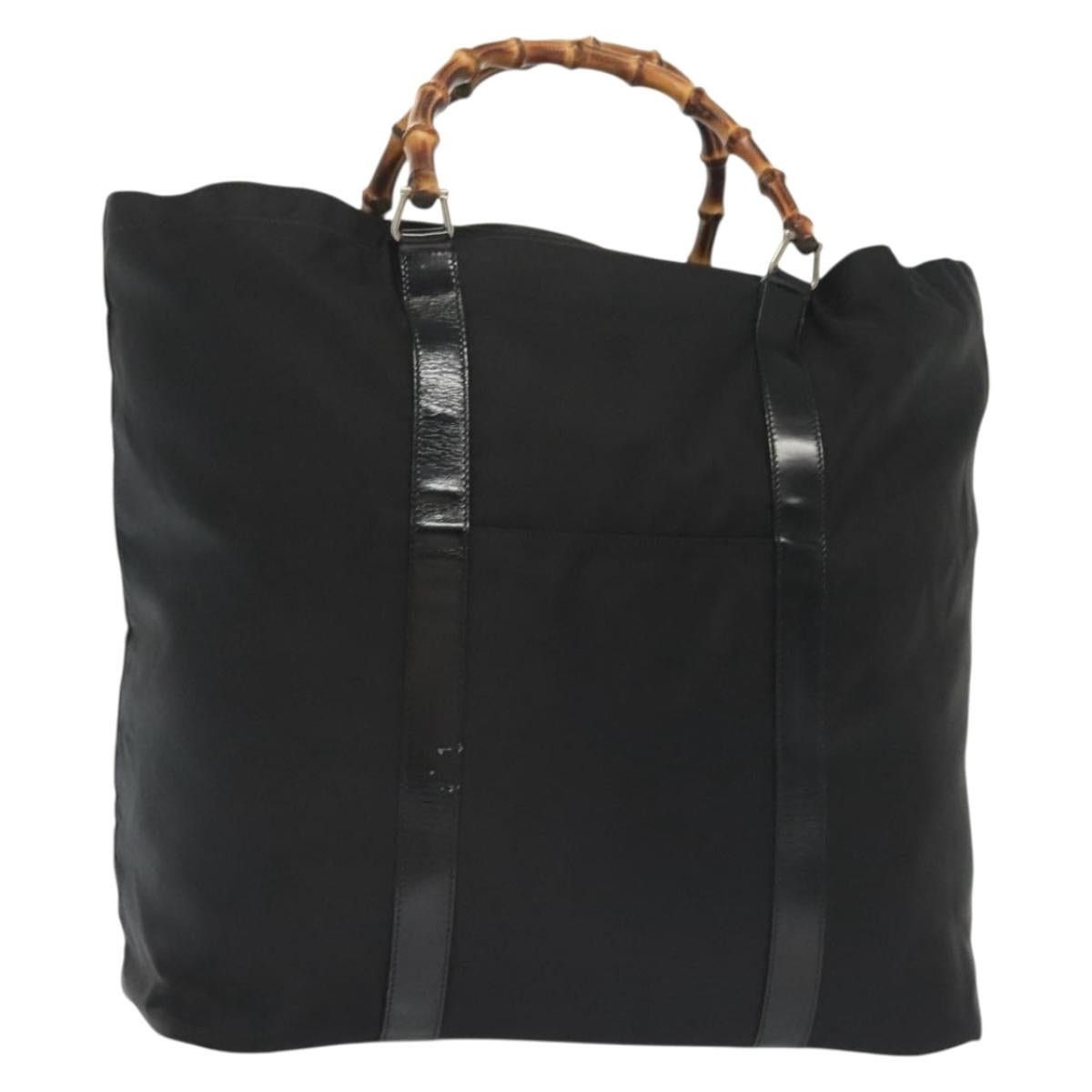 GUCCI Bamboo Tote Bag Nylon Black Silver 002 2058 0412 5