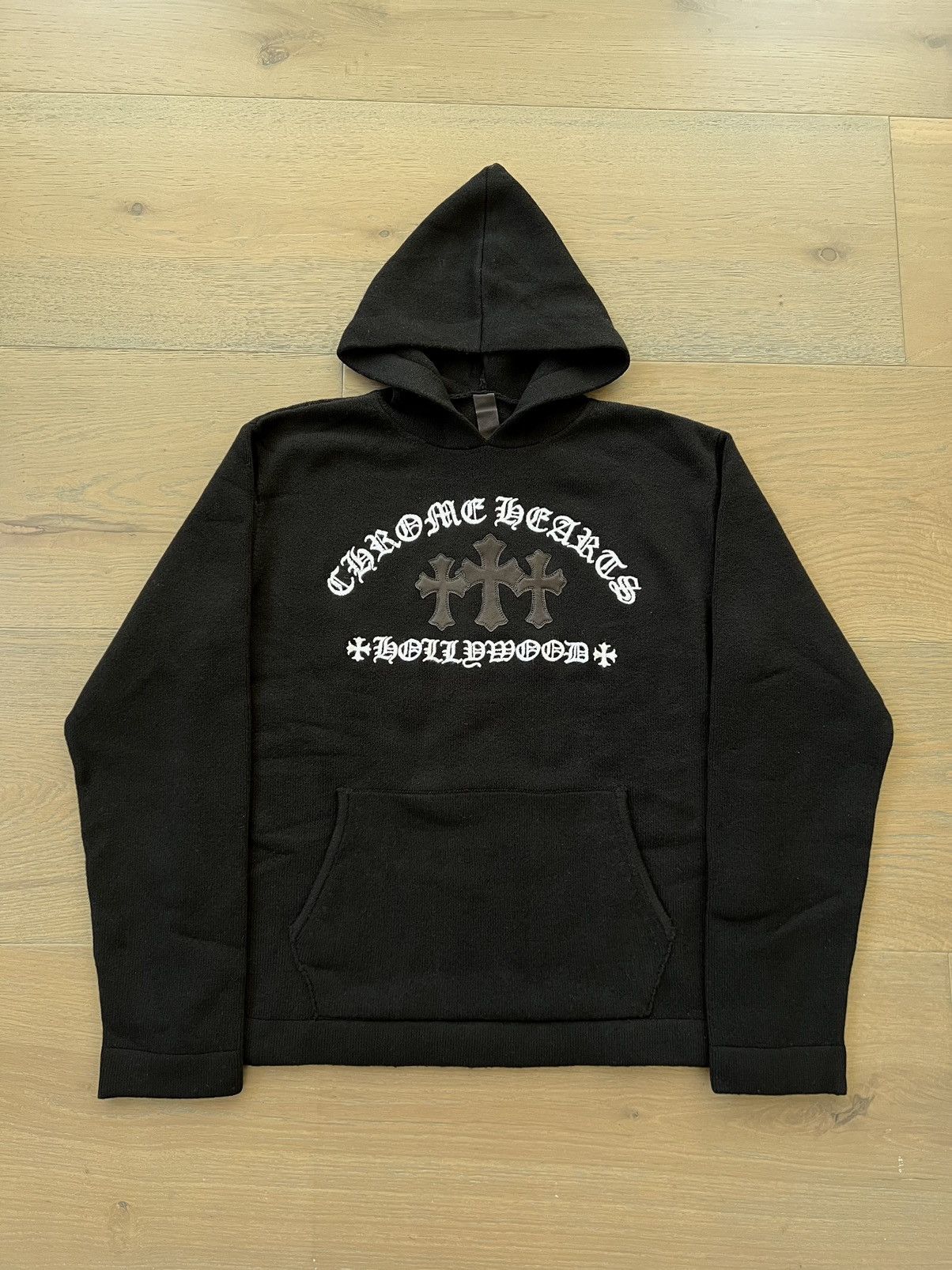 image of Chrome Hearts Cashmere Triple Cross Patch Hoodie in Black, Men's (Size Medium)