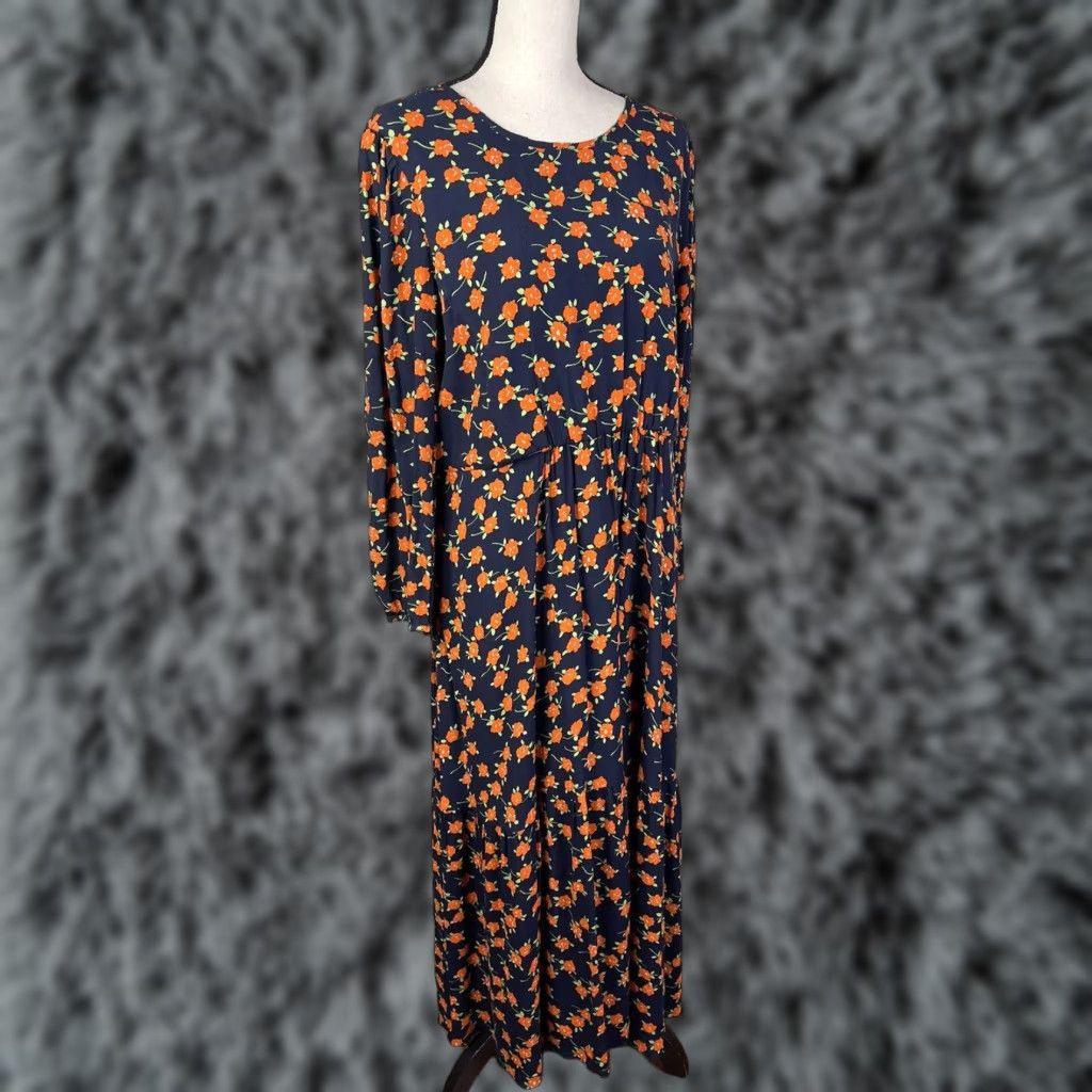 J.CREW Maxi Floral Dress Size 16 Long Sleeve Poppy Print High Waist Casual  Womens