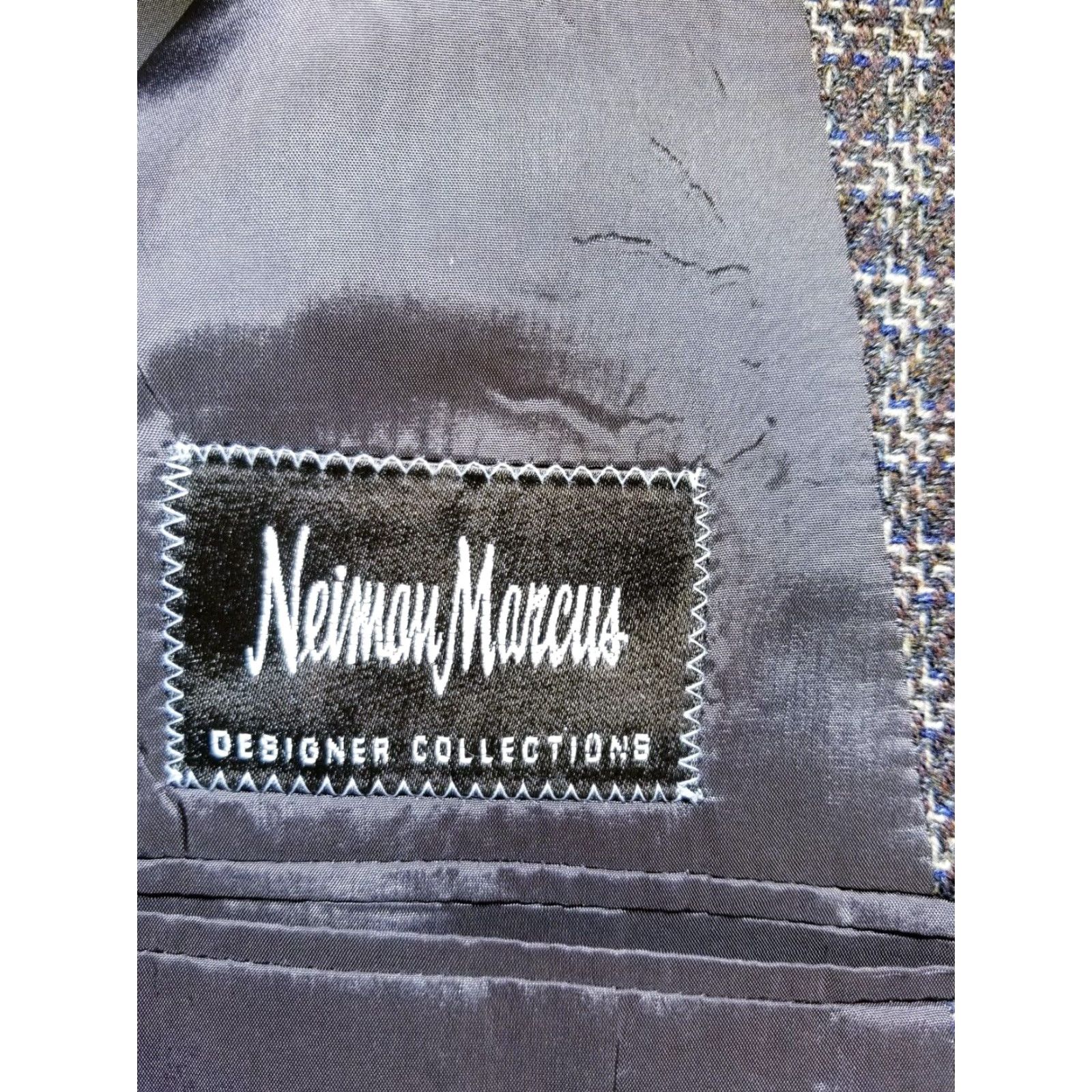 Armani VINTAGE Armani Collezioni Brown/Blue Wool Tweed Check Plaid Blazer Sport Coat Jacket Men 42 Slim Notch Lapel Three-Button Size 42R - 5 Thumbnail