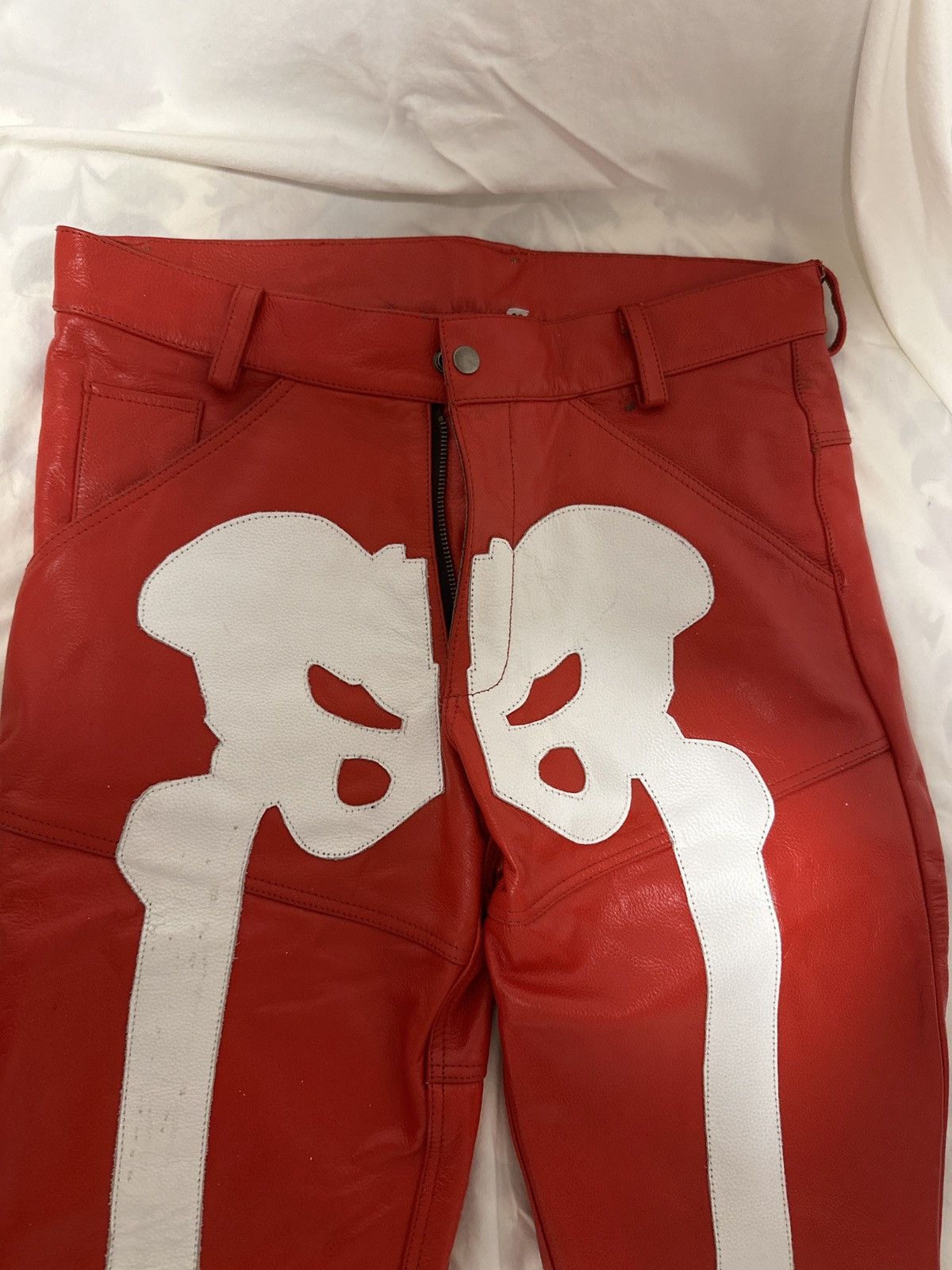 seeingDEADpeople SeeingDeadPeople Red Leather Bone Pants Size US 32 / EU 48 - 2 Thumbnail