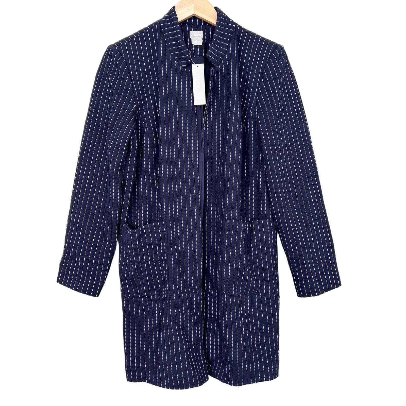 Chicos Chico's Navy Pinstripe Boyfriend Blazer Sz 12-14 Size XL / US 12-14 / IT 48-50 - 1 Thumbnail