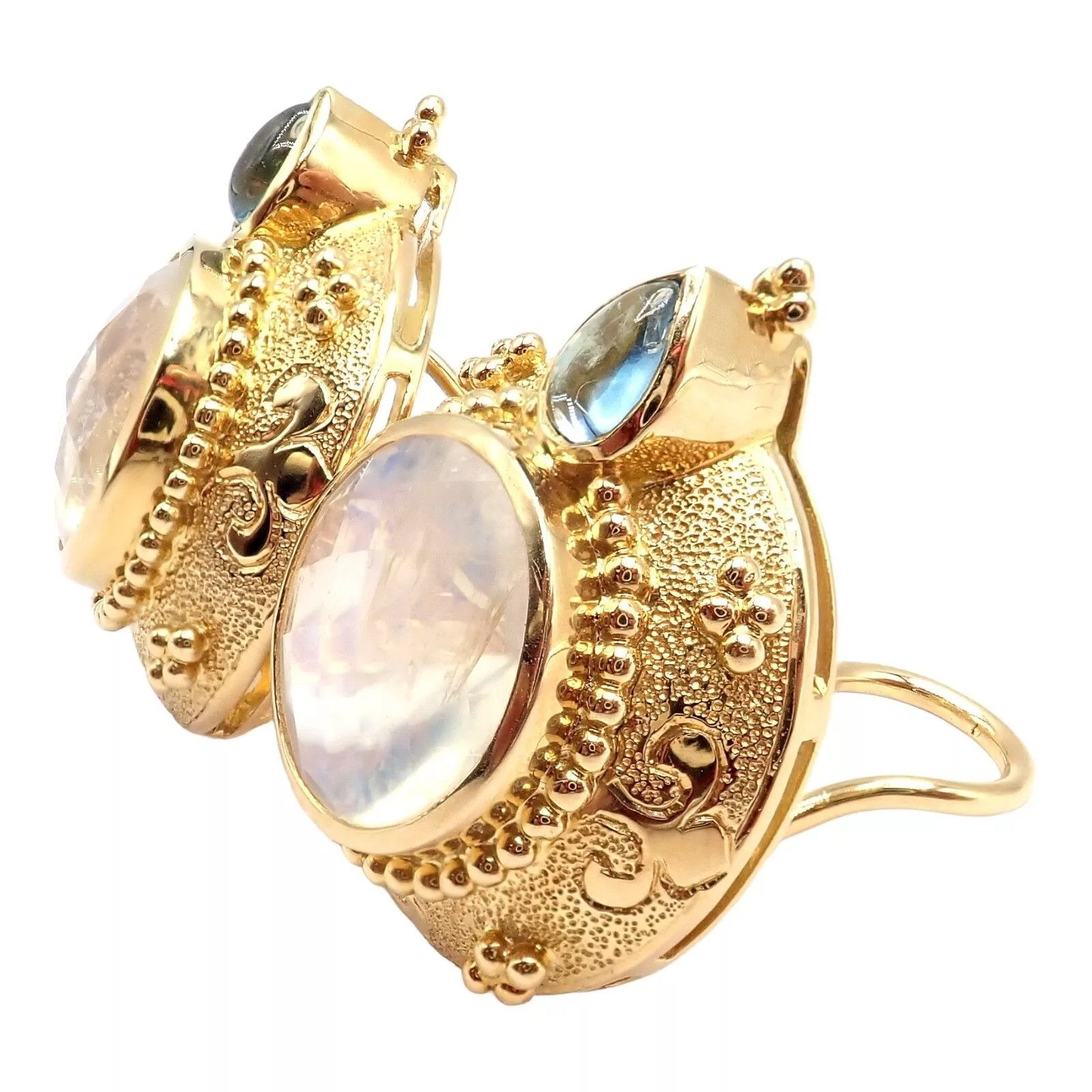 Vintage Paula Crevoshay Gold Aquamarine Moonstone Earrings OOAK Size ONE SIZE - 4 Thumbnail