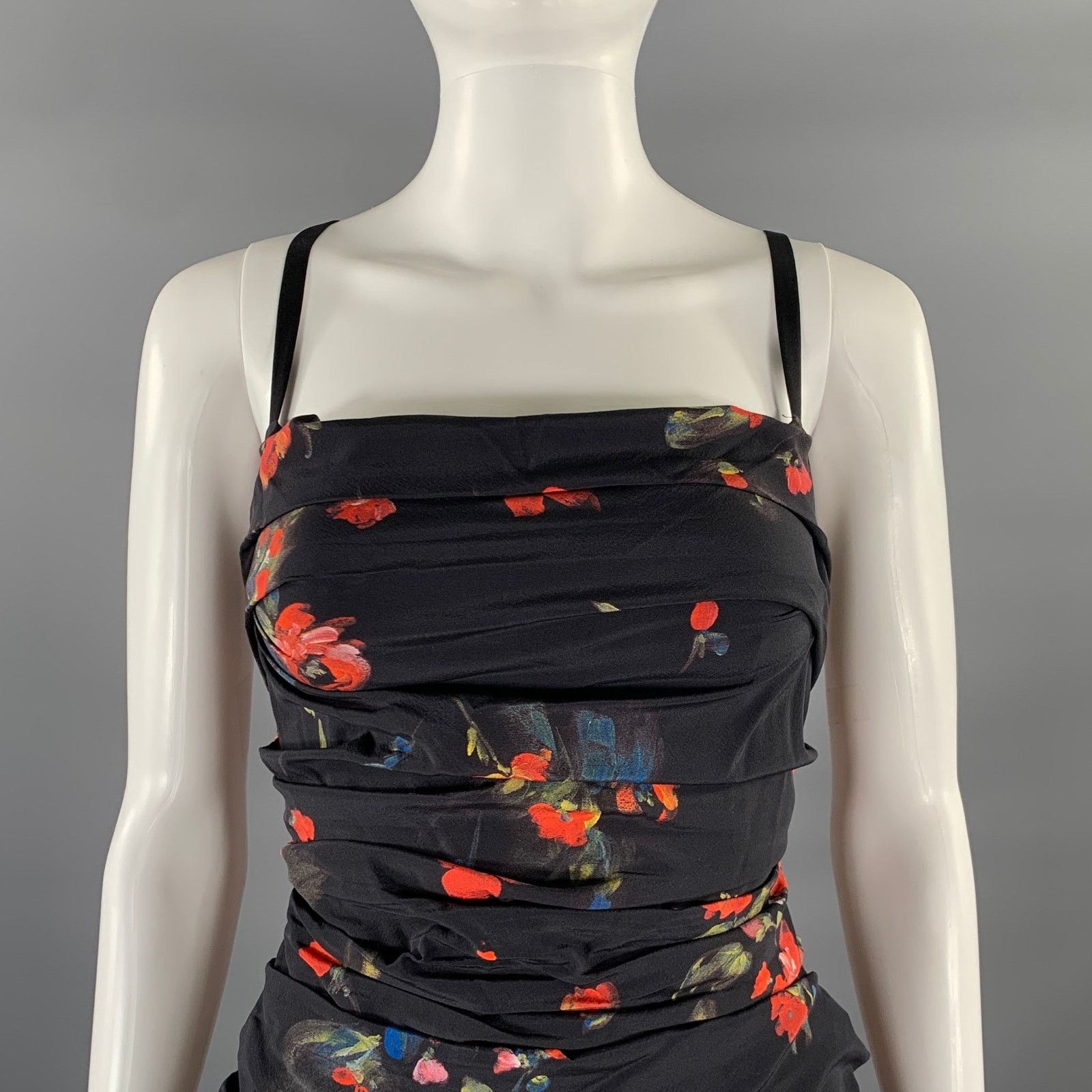 Dolce & Gabbana Size S Black Silk Blend Floral Knee-Length Dress Size S / US 4 / IT 40 - 2 Thumbnail