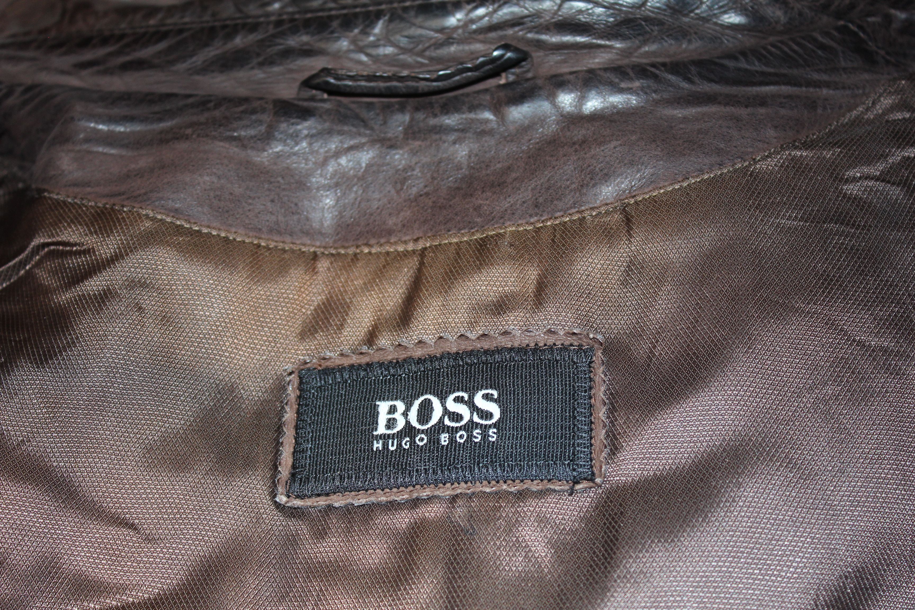 Hugo Boss Men's HUGO BOSS Brown Leather Jacket Coat Size L Size US L / EU 52-54 / 3 - 7 Thumbnail