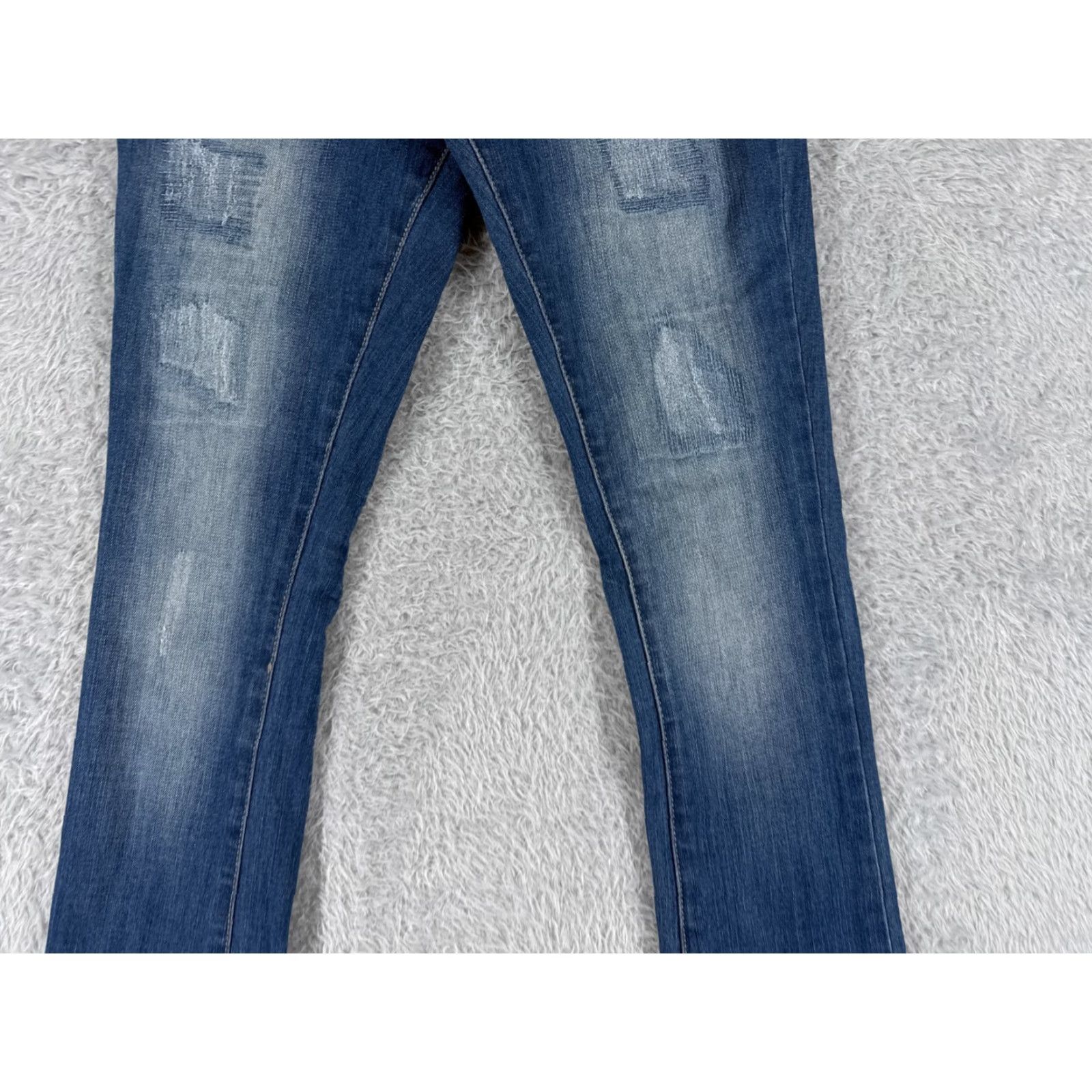 Vintage Nine Planet Jeans Womens 1 Blue Denim Skinny Boot Leg Distressed Low 22x30 Size 25" / US 0 / IT 36 - 3 Thumbnail