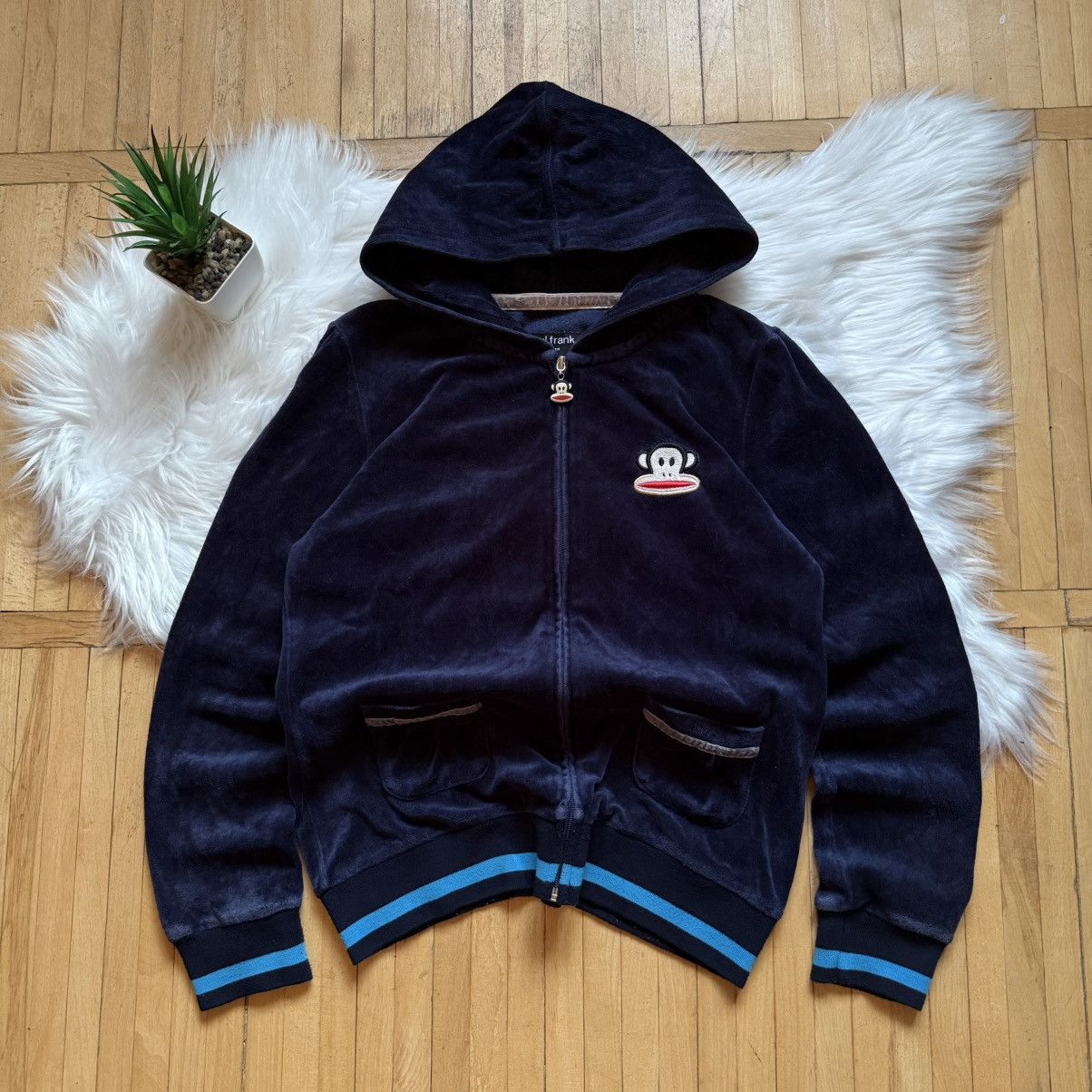 Paul Frank 📌 Vintage Paul Frank Y2K Velour Zip-Hoodie Size XL / US 12-14 / IT 48-50 - 2 Thumbnail