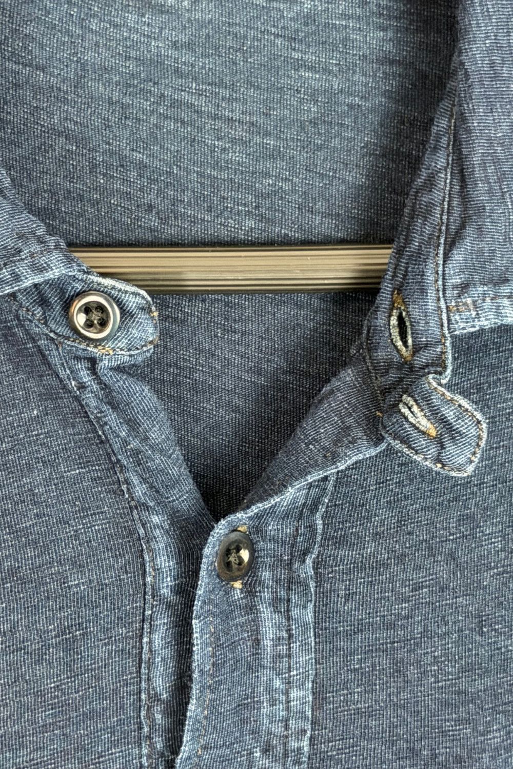 RRL Double RL Indigo Dyed Slub Jersey Polo Shirt image 7