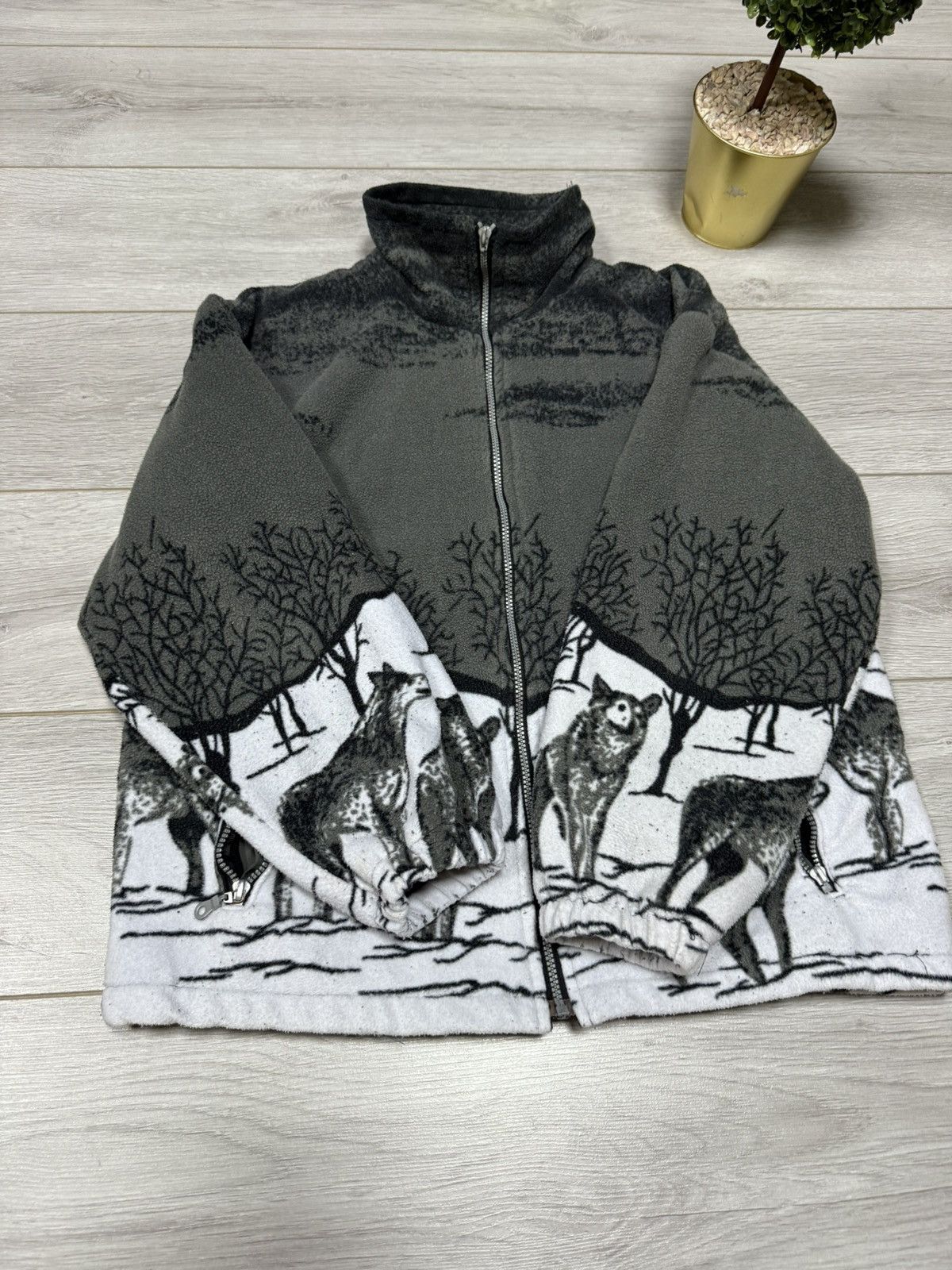 Vintage Wolves UK fleece all over print jacket forest zip outdoor Size US M / EU 48-50 / 2 - 2 Thumbnail