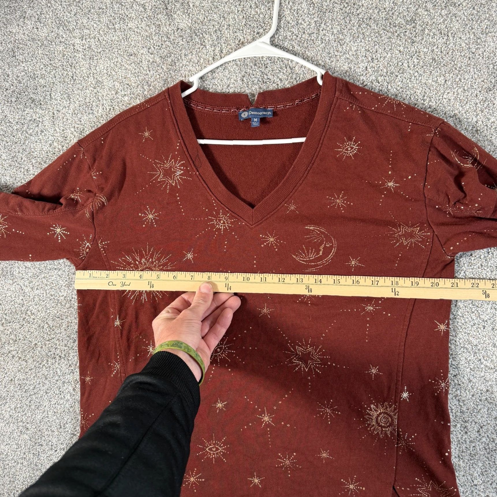 Vintage Democracy Sweatshirt Womens M Rust Boho Celestial Star Moon V Neck Top Mystic Earthy Size M / US 6-8 / IT 42-44 - 3 Thumbnail