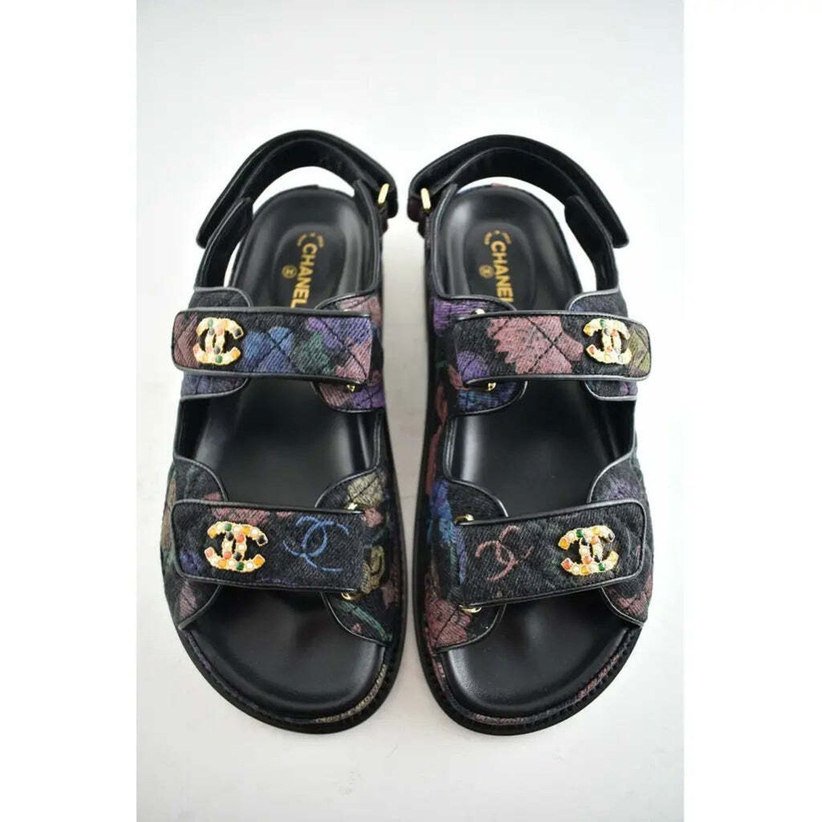 Chanel Chanel 21A Black Denim Graffiti CC Logo Mule Slide Strap Size US 7 / IT 37 - 4 Thumbnail