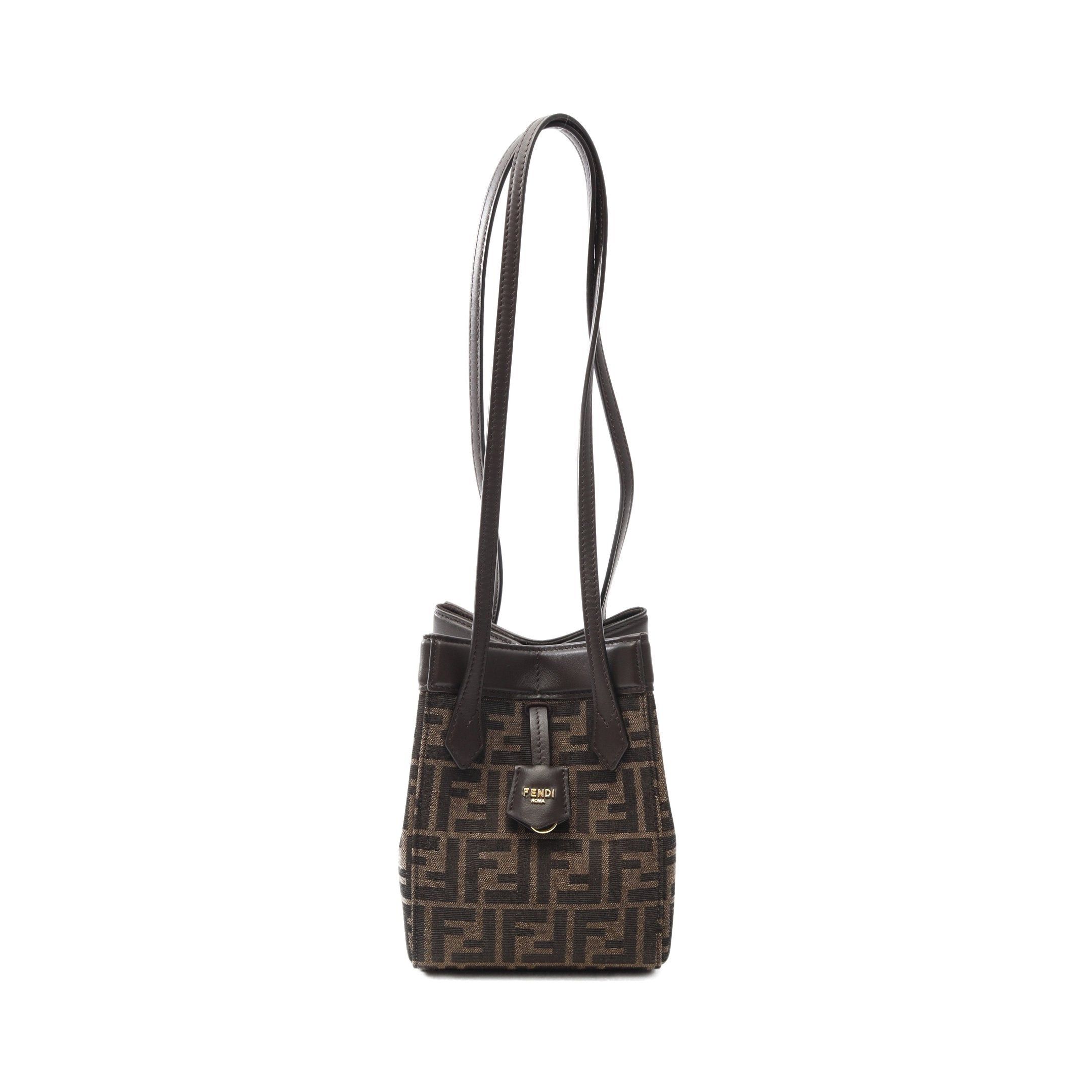 Fendi Origami Mini Shoulder Bag Canvas Leather Brown Dark in Black, Women's
