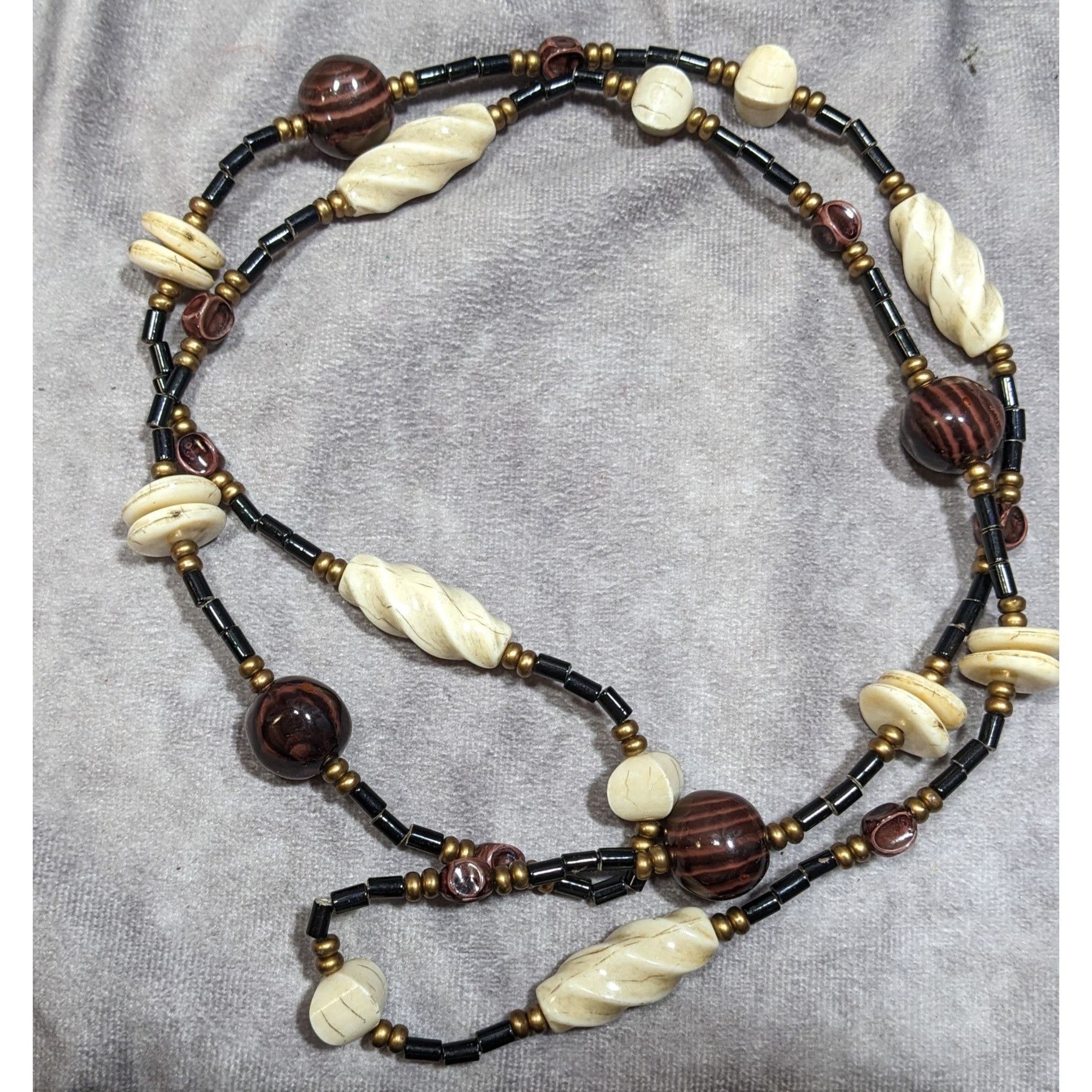 Other Vintage Chunky Brown Cream And Black Beaded Necklace Size ONE SIZE - 4 Thumbnail