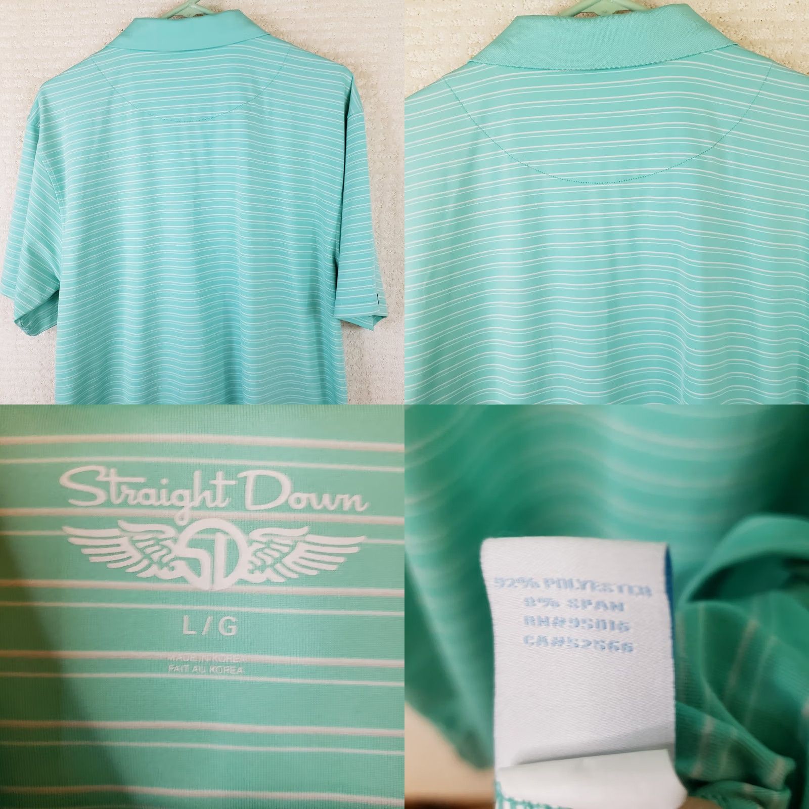 Vintage VINTAGE Straight Down Polo Shirt Mens L Green White Stripe Golf Poly Spandex Dataw Island Club Short Sleeve Logo Accents Green 90s Theme Mens Size US L / EU 52-54 / 3 - 8 Thumbnail