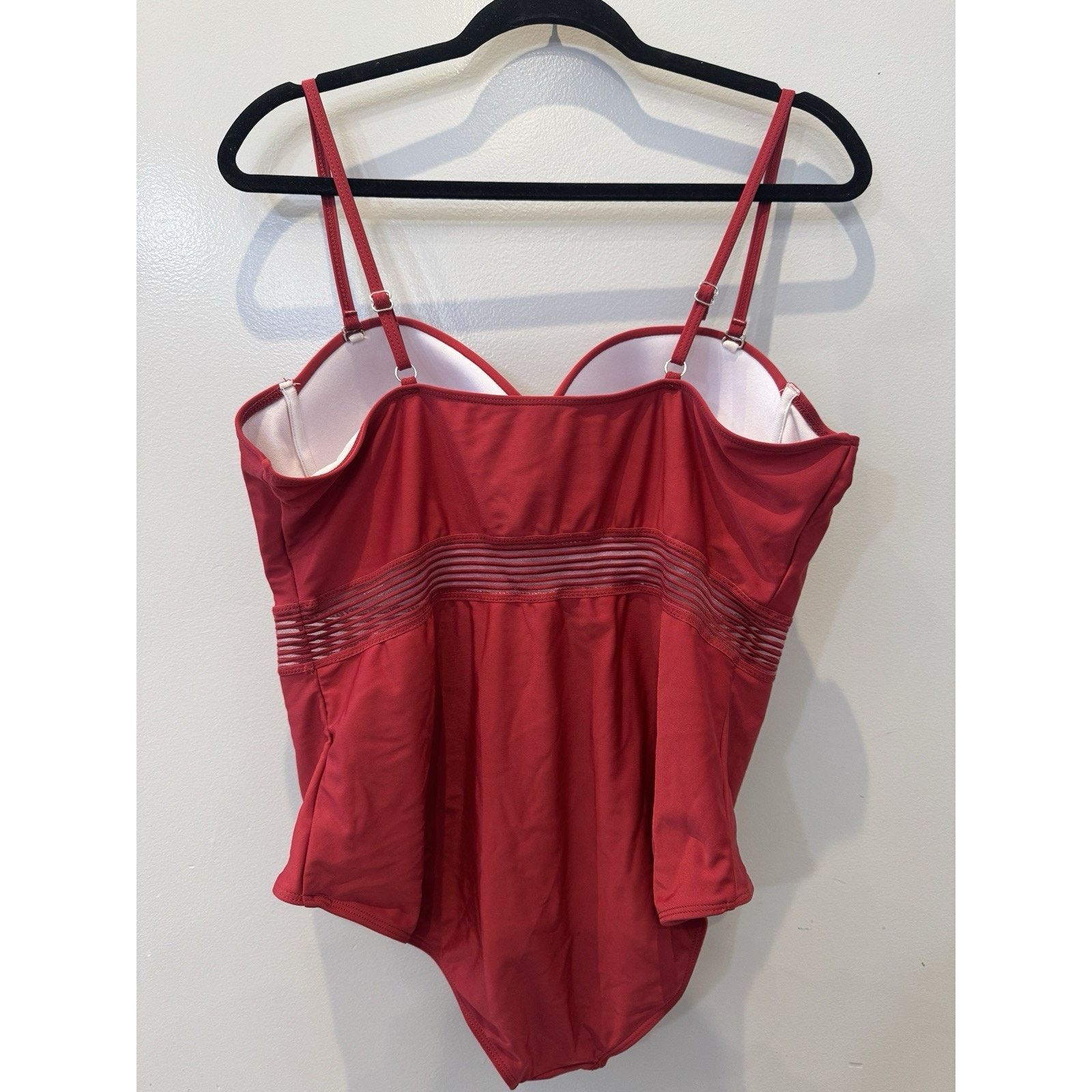 Shein SHEIN Red One Piece Swimsuit 2XL Underwire Padded Mesh Waist Size ONE SIZE - 6 Thumbnail