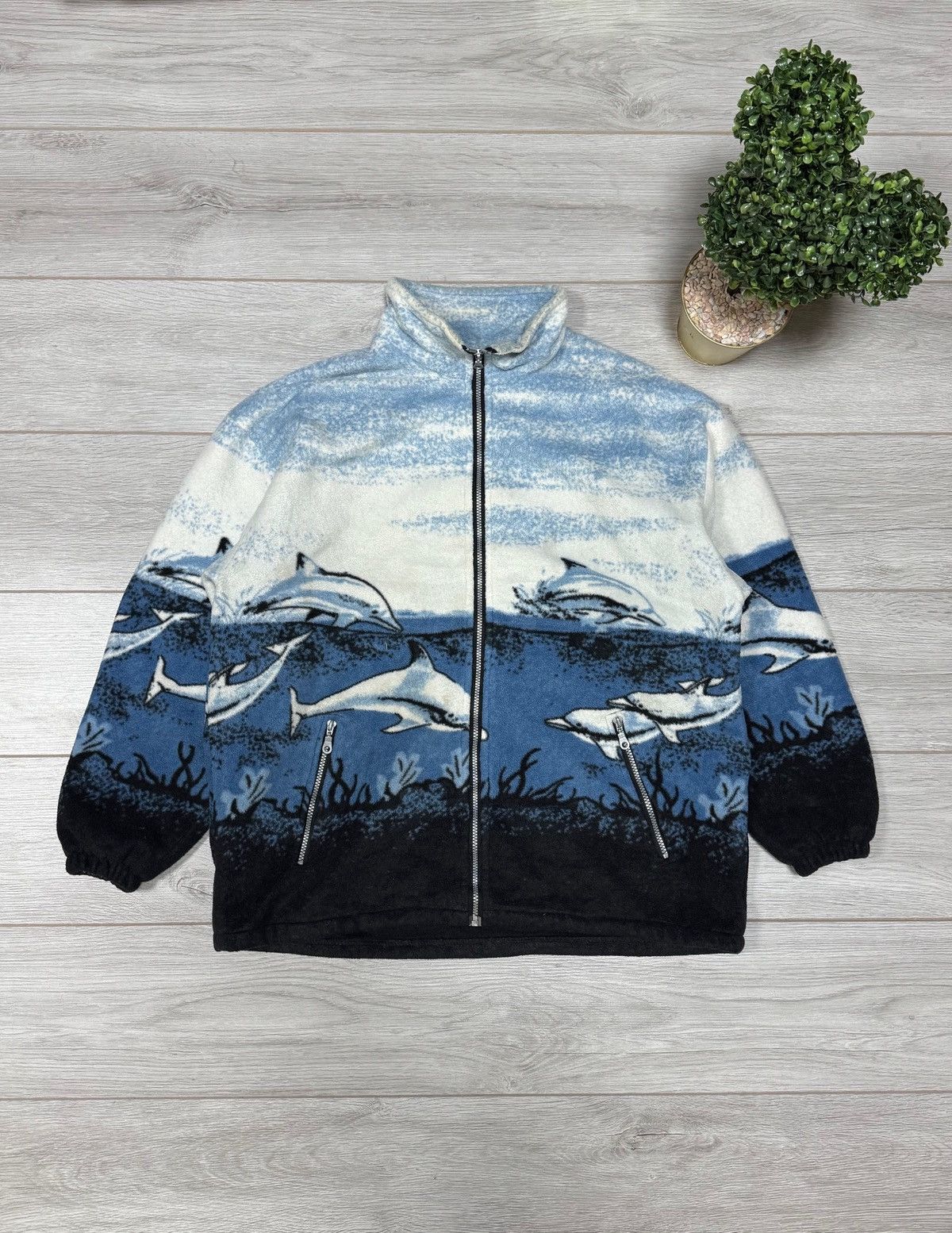 Streetwear × Vintage Vintage Orca Whale All Over Print Fleece