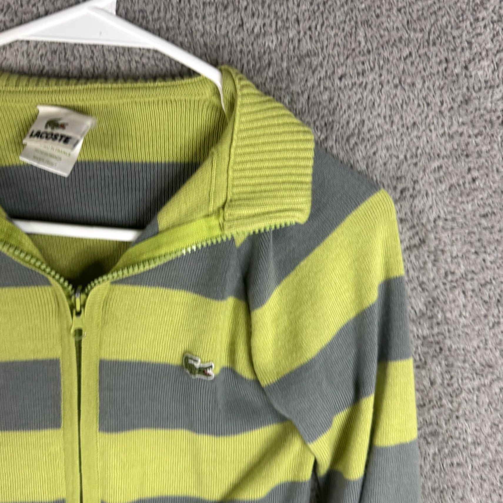 Lacoste Lacoste Womens Sweater Small Green Gray Stripe Collared Full Zip Knit Size S / US 4 / IT 40 - 4 Thumbnail