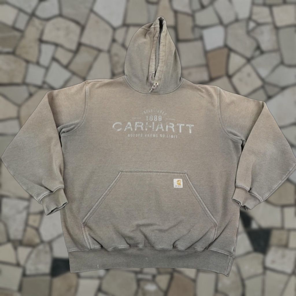Carhartt VINTAGE Carhartt Hoodie Mens L Gray Rugged Graphic Hooded Sweatshirt Pullover Faded Logo Graphic Print Pockets Size US L / EU 52-54 / 3 - 1 Thumbnail