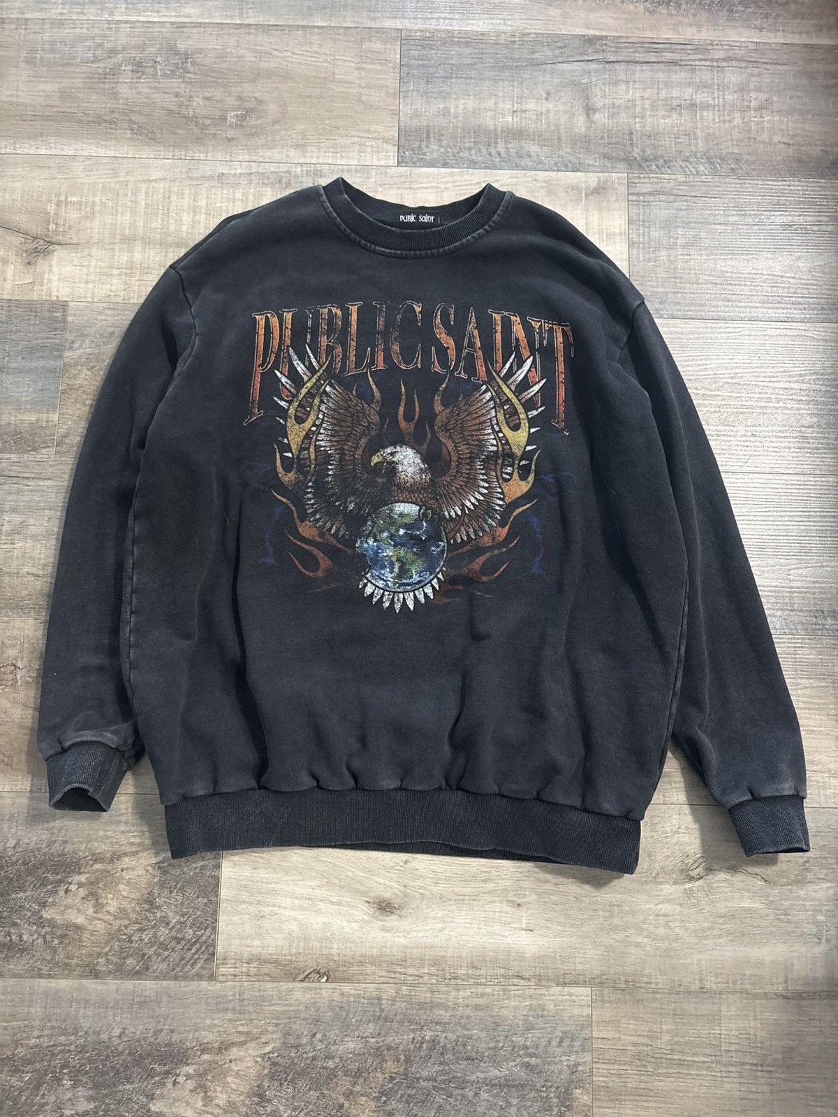 Vintage Public Saint Eagle Wash Crewneck Size US XL / EU 56 / 4 - 1 Thumbnail