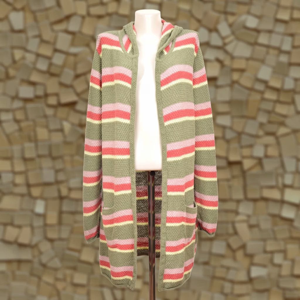 Vintage Sorgenfri Sylt Striped Hooded Cardigan XL Womens Knit Open Cotton Linen Blend Size XL / US 12-14 / IT 48-50 - 1 Thumbnail