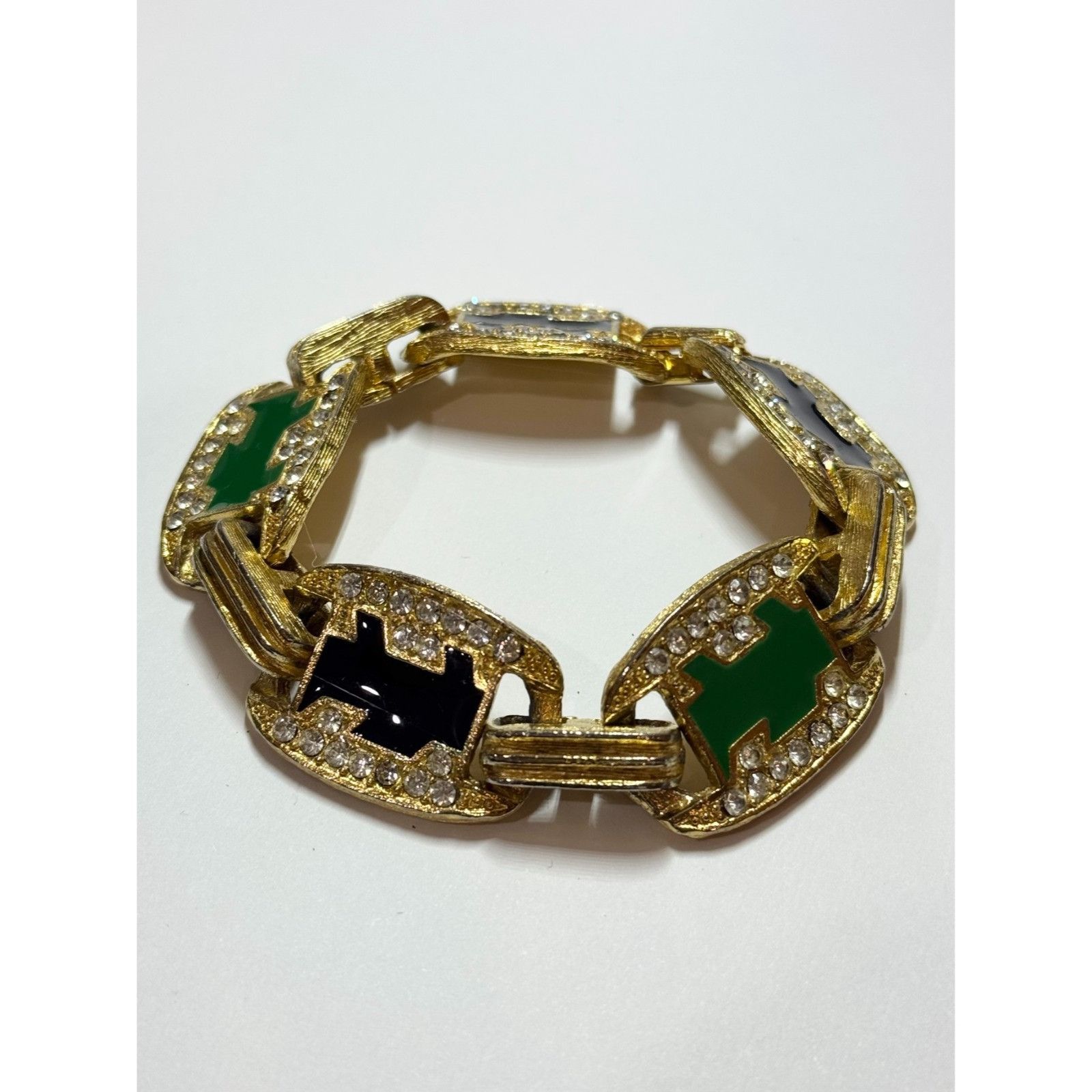Other Vintage rhinestone enamel brushed gold panel bracelet Size ONE SIZE - 3 Thumbnail