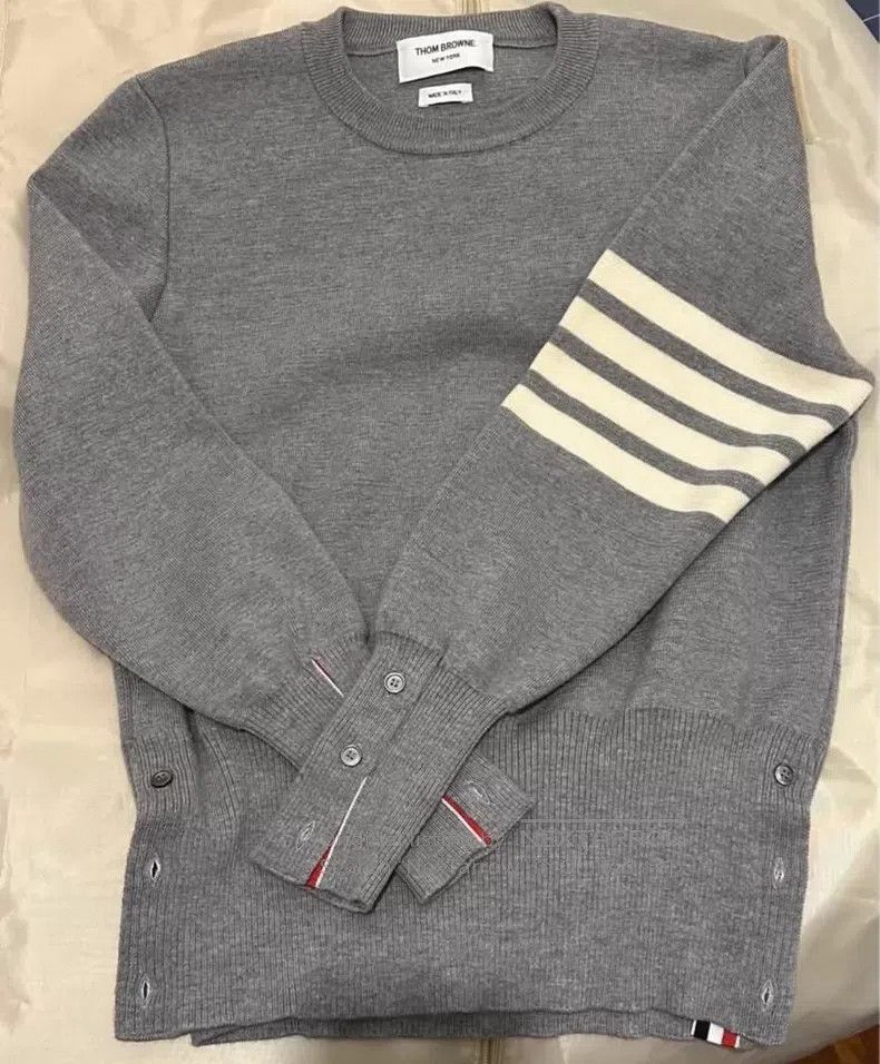 Thom Browne Thom Browne Grey Four-stripe Wool Sweater Size US XL / EU 56 / 4 - 1 Thumbnail