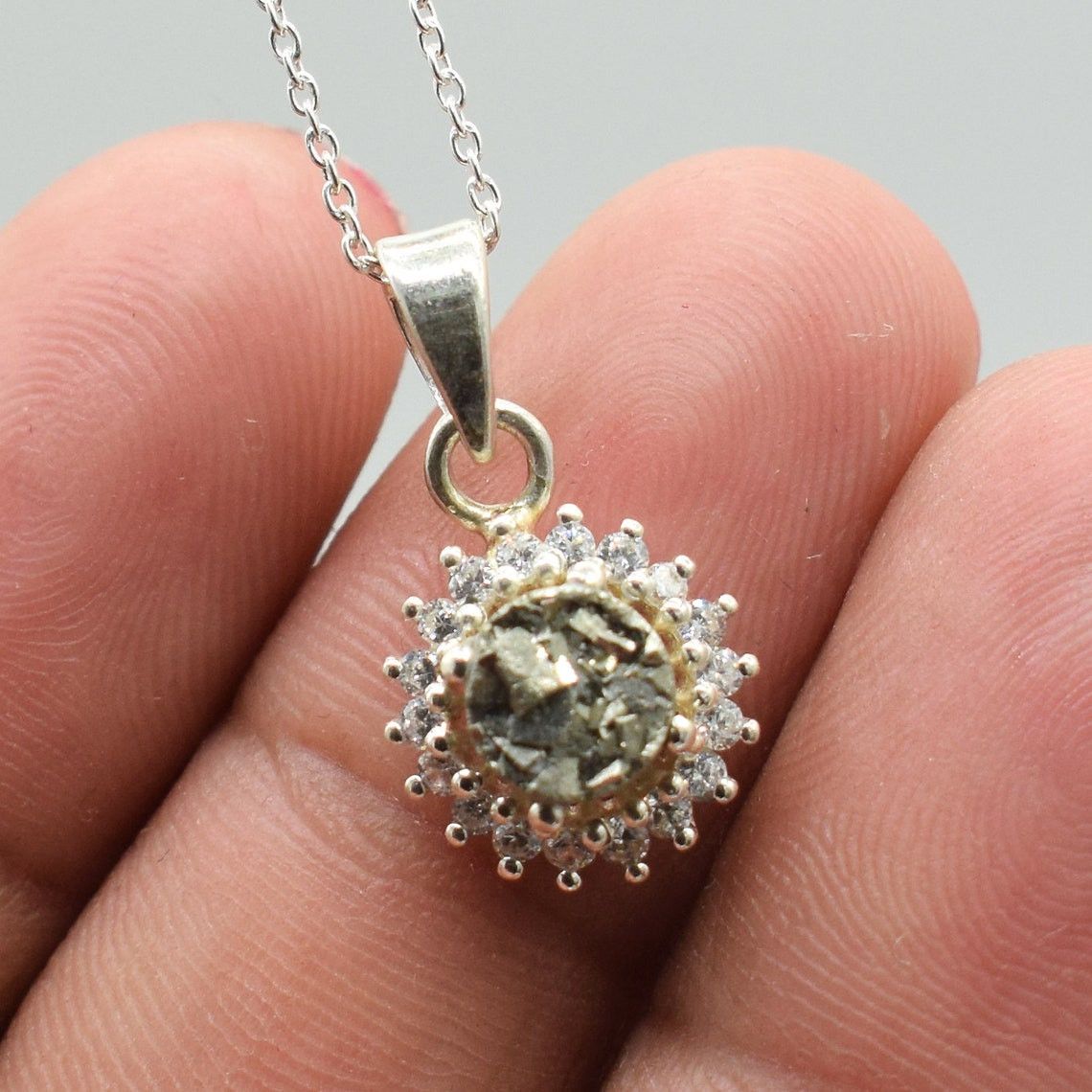 Handmade Pyrite Gemstone 925 K Silver Pendant Necklace - 18 Inch Size ONE SIZE - 1 Thumbnail