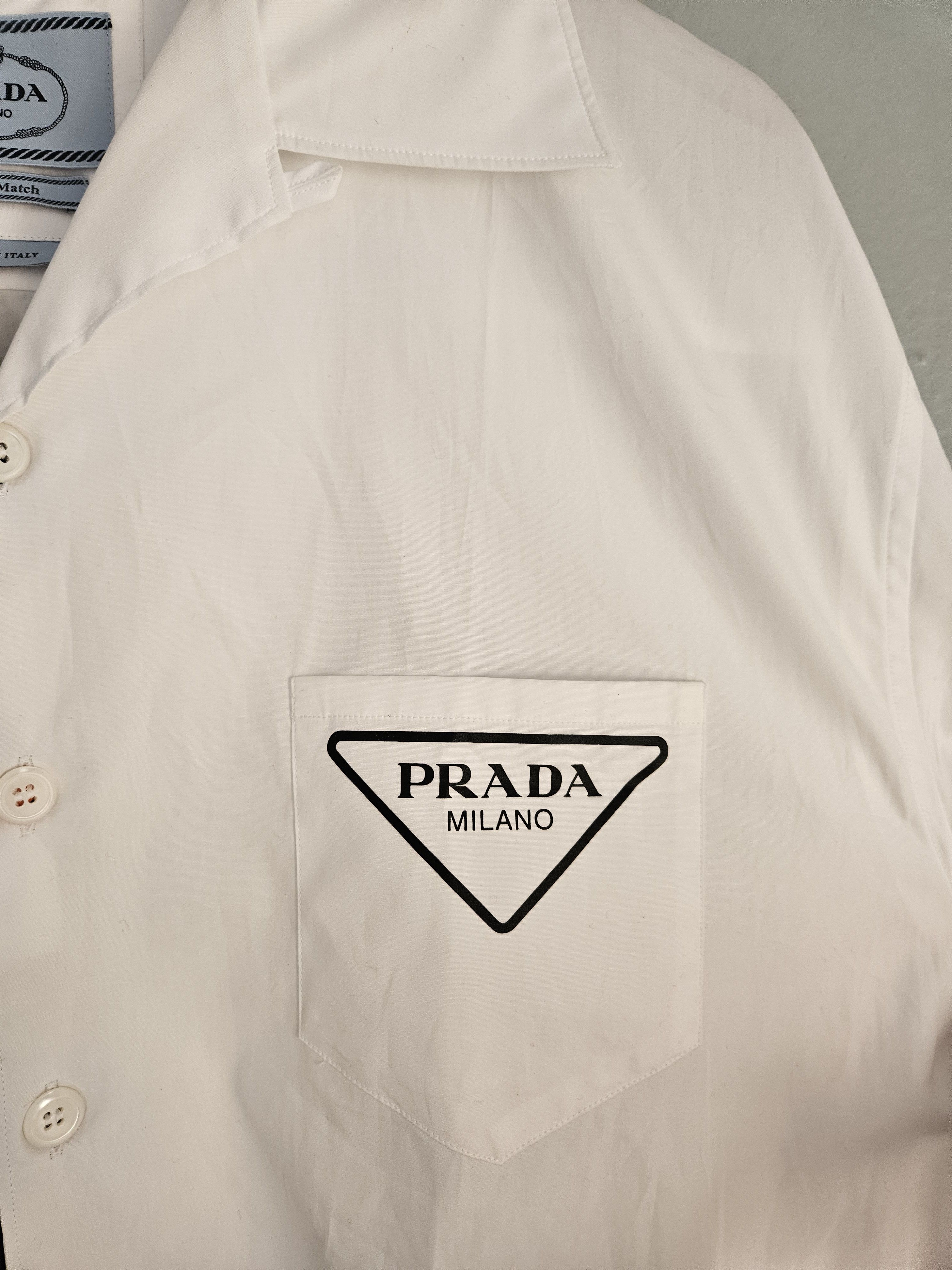 Prada White & Floral Double Match Button Up Shirt Size US XL / EU 56 / 4 - 5 Thumbnail