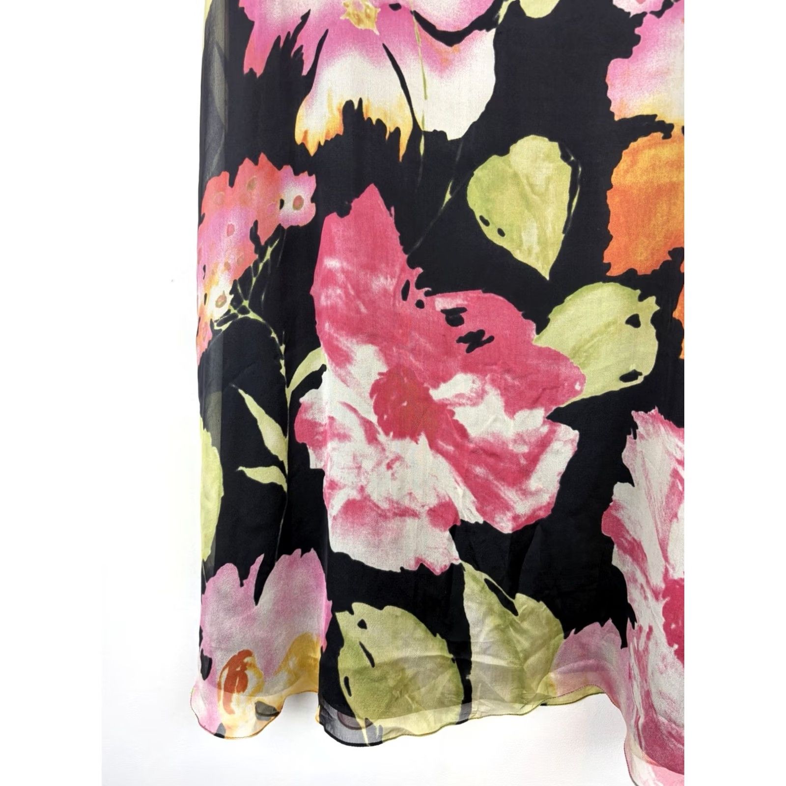 Vintage Dana Buchman Maxi Skirt Womens 14 Black Silk Floral Lined Long Skirt Petite Casual Workwear 90s Bohemian City Flower Gang Mens? Size 36" / US 14 / IT 50 - 3 Thumbnail