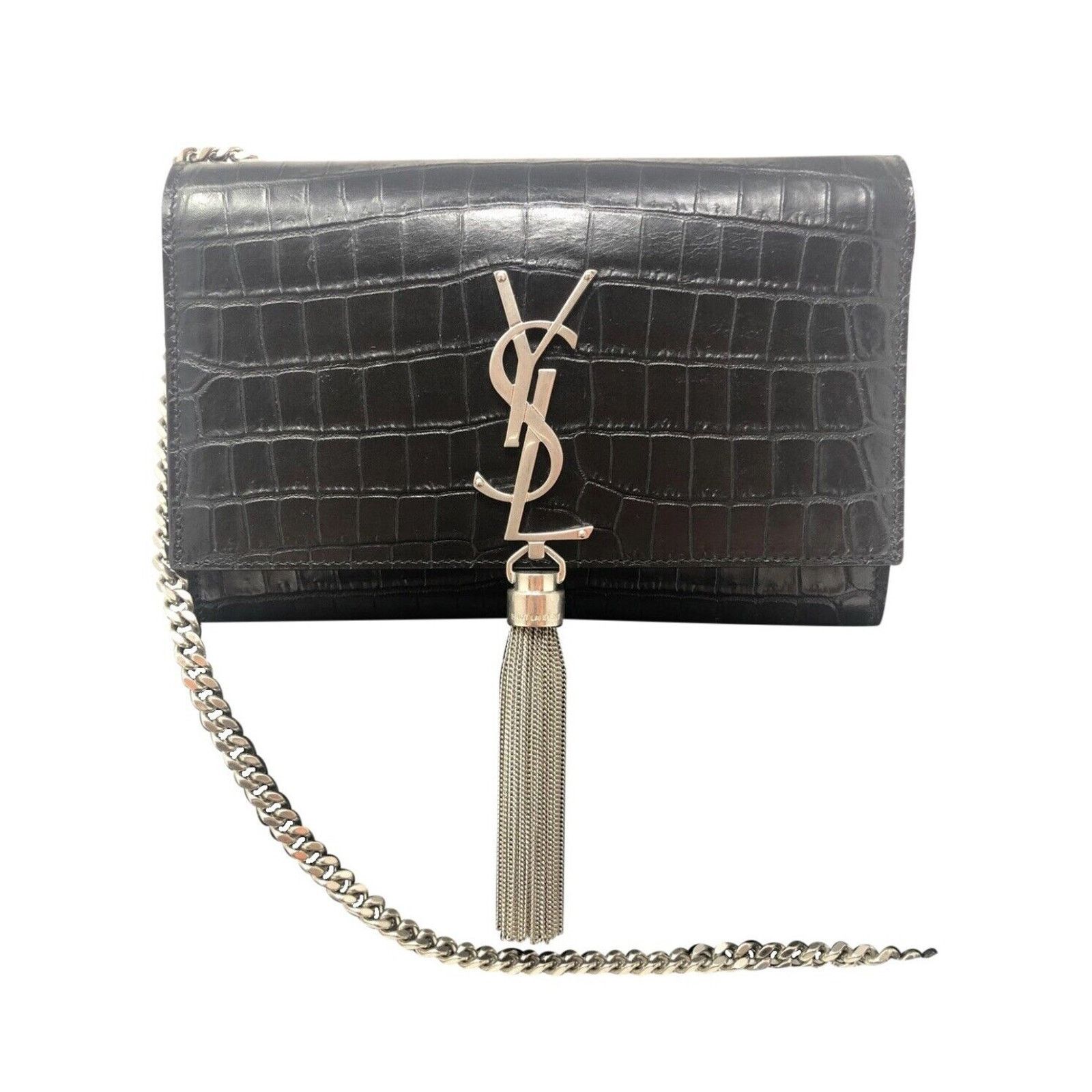 Yves Saint Laurent YSL Saint Laurent Kate Silver Hardware Embossed Croc Tassel Size ONE SIZE - 2 Thumbnail