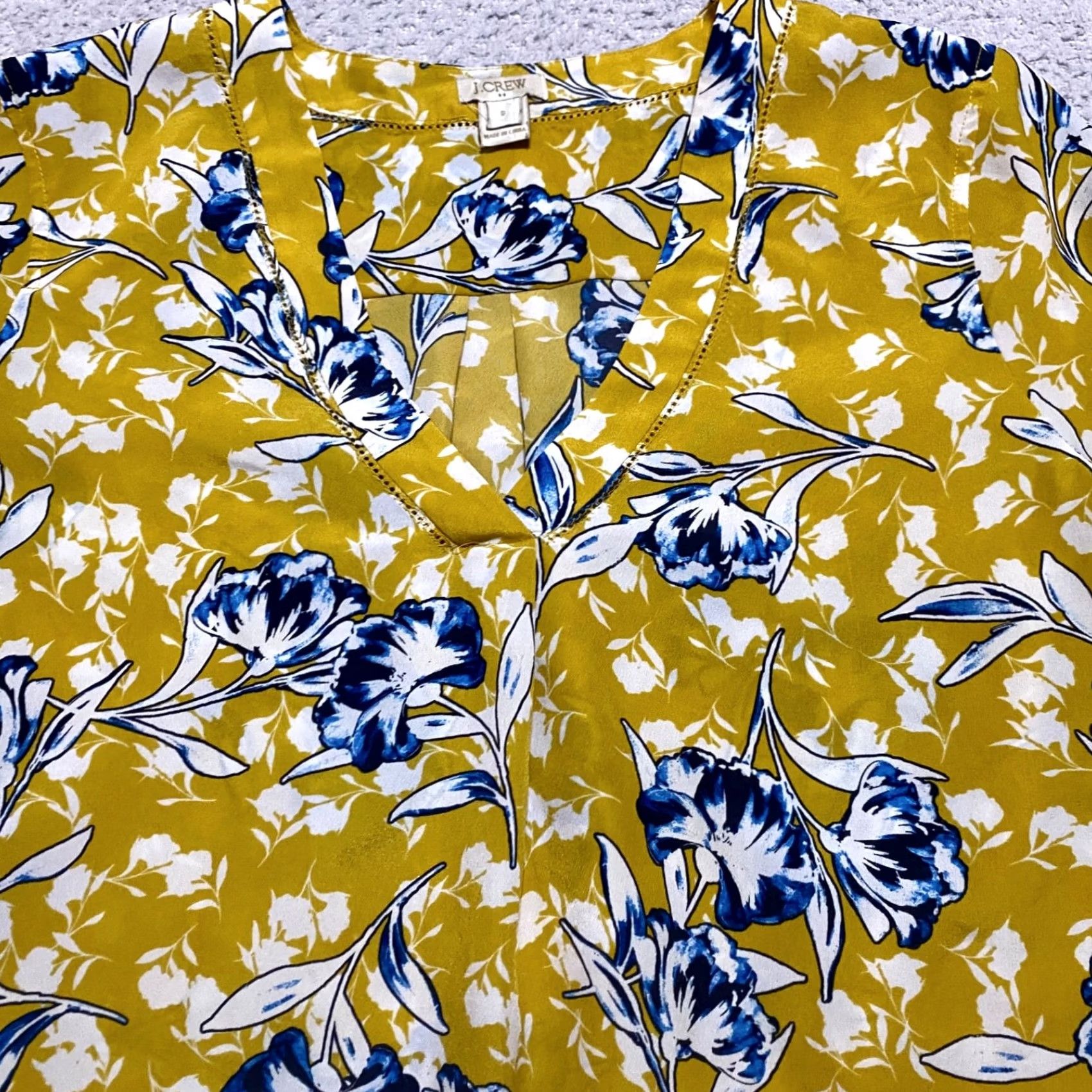 J.Crew J. Crew Womens Small Shirt Yellow Floral Long Sleeve V-Neck Pullover Blouse Top Size S / US 4 / IT 40 - 6 Thumbnail