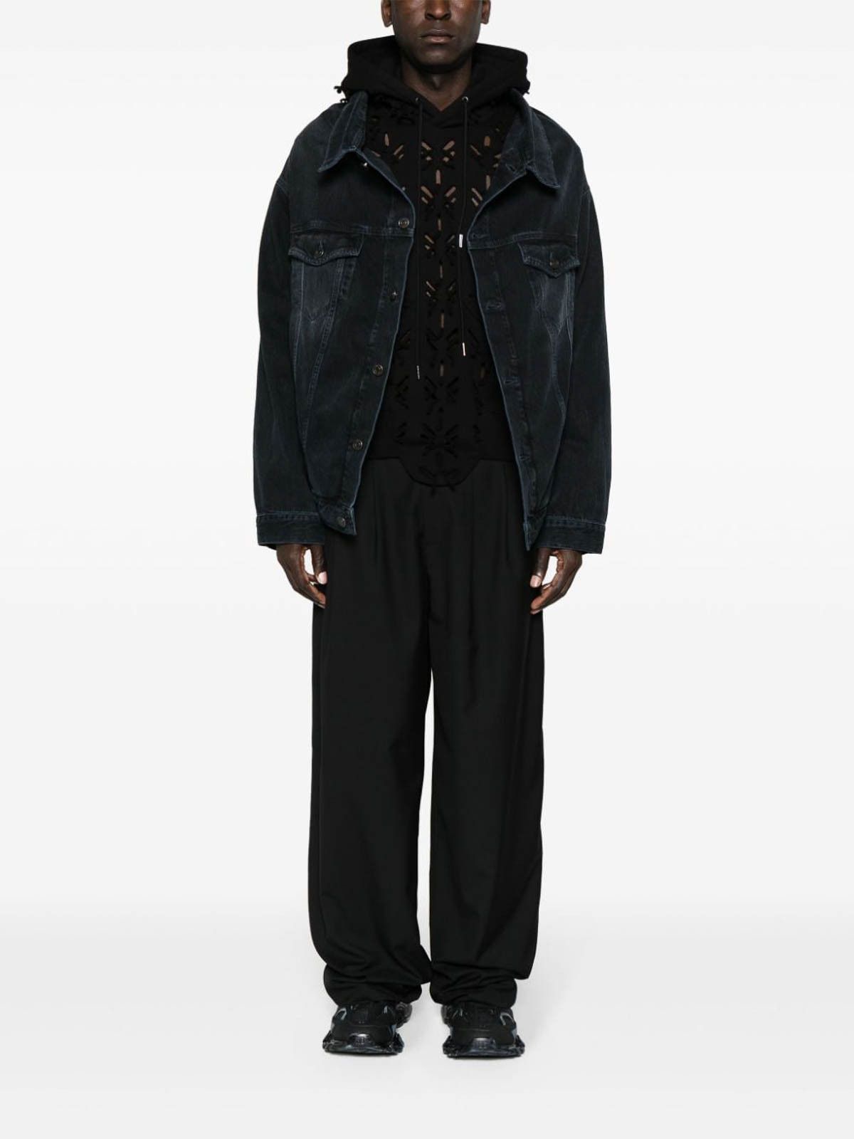 Balenciaga o1w1db10426 Off Shoulder Jacket in Dark Navy Size US XS / EU 42 / 0 - 2 Thumbnail
