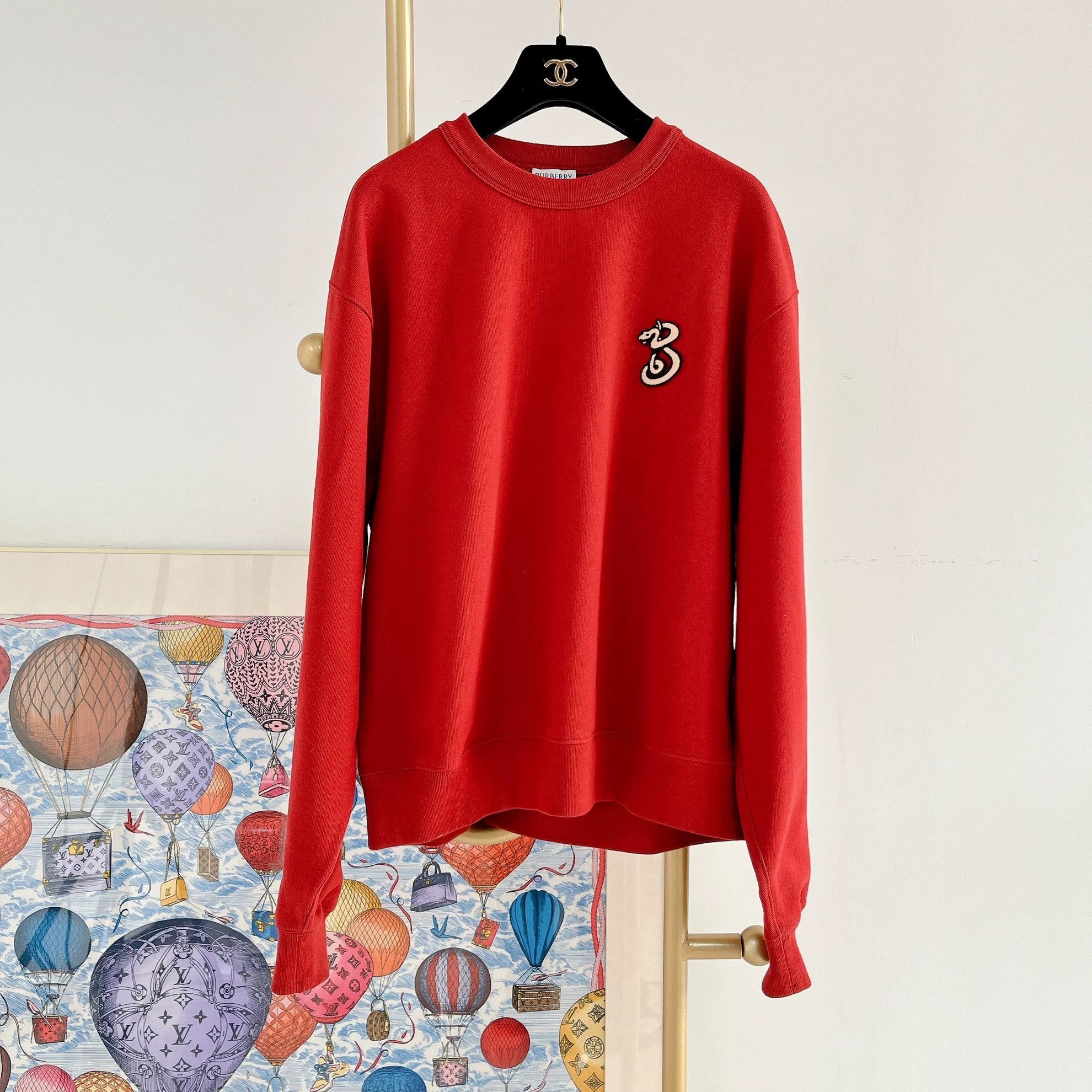 Burberry Red Long-Sleeve Sweatshirt with Embroidered Logo Size US S / EU 44-46 / 1 - 1 Thumbnail