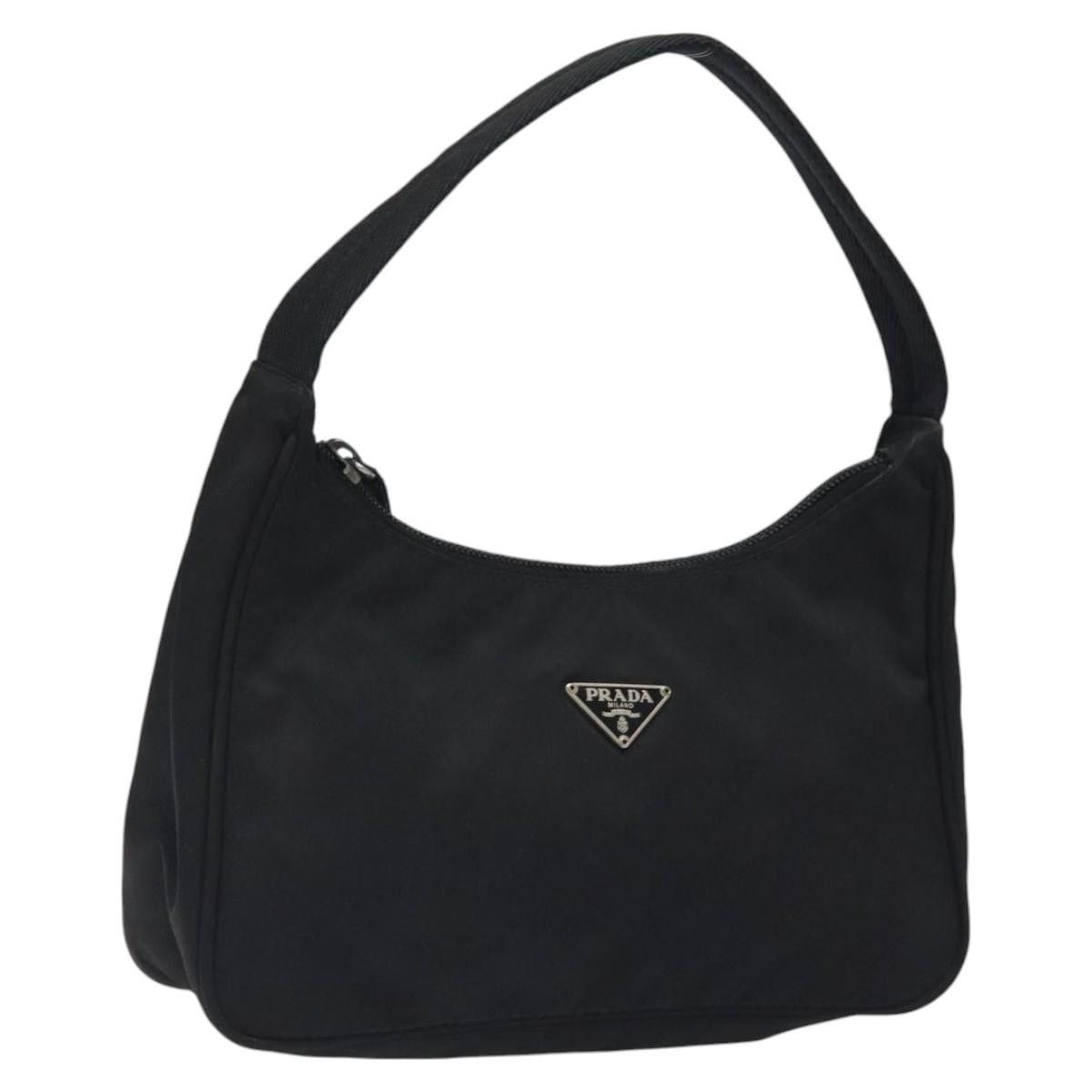 Prada Mini Hobo Hand Bag Nylon Black Silver Auth 117611, Women's