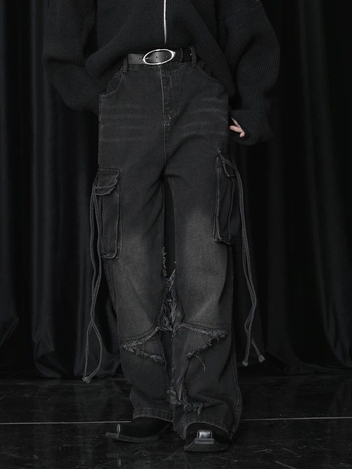Japanese Brand × Jean Vintage Raw Hem Design Wide Leg Baggy Jeans Size US 32 / EU 48 - 3 Thumbnail