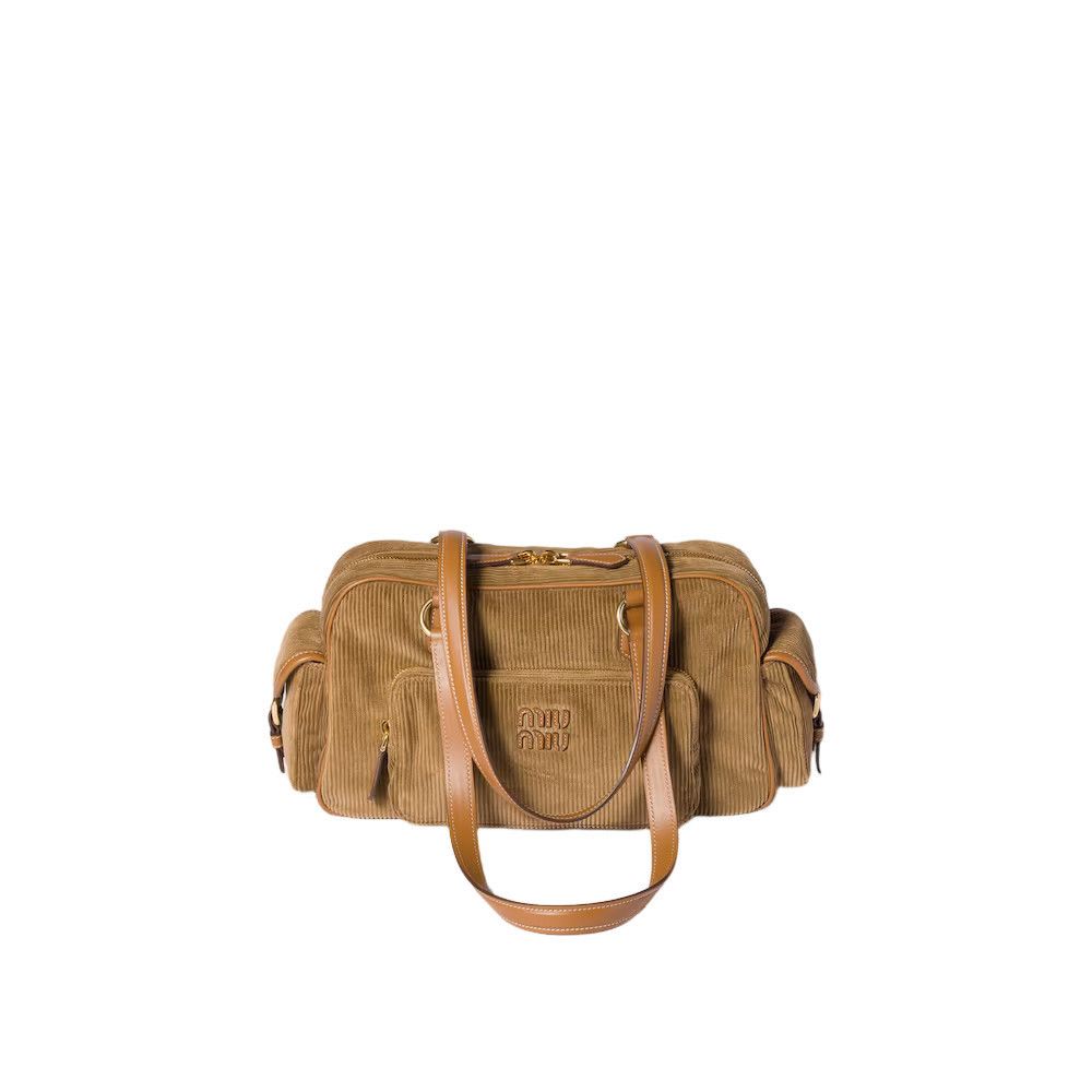 MIU MIU Pocket $3500 Cinnamon Corduroy Top Handle Bag New &