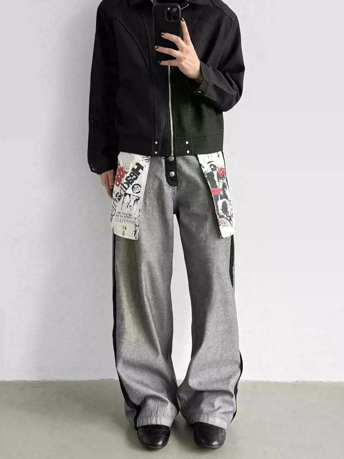 Vintage Gray Wide Leg Pants with Graphic Detail, Relaxed Fit Size US 32 / EU 48 - 5 Thumbnail