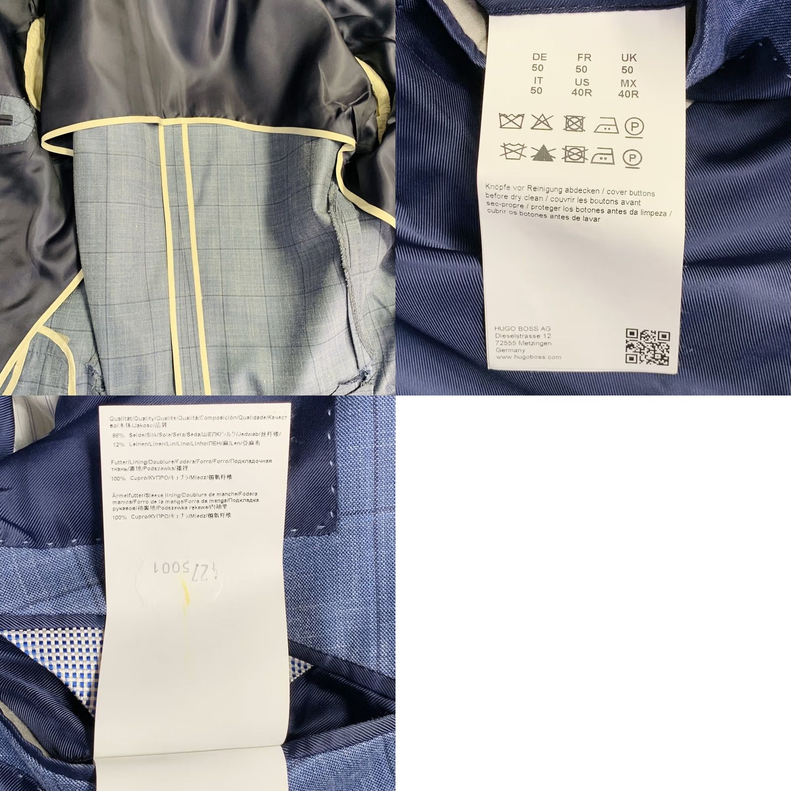 Hugo Boss HUGO BOSS Sport Coat Size 40 Blue Black Window Pane Silk Linen Tailored Fit Size US XXS / EU 40 - 8 Thumbnail