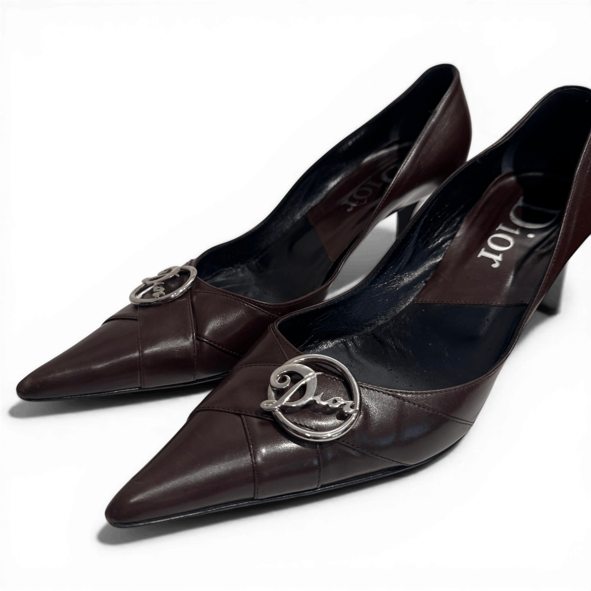 Dior 2002 by John Galliano Metal Logo Chocolate Heels Size US 11 / IT 41 - 5 Thumbnail