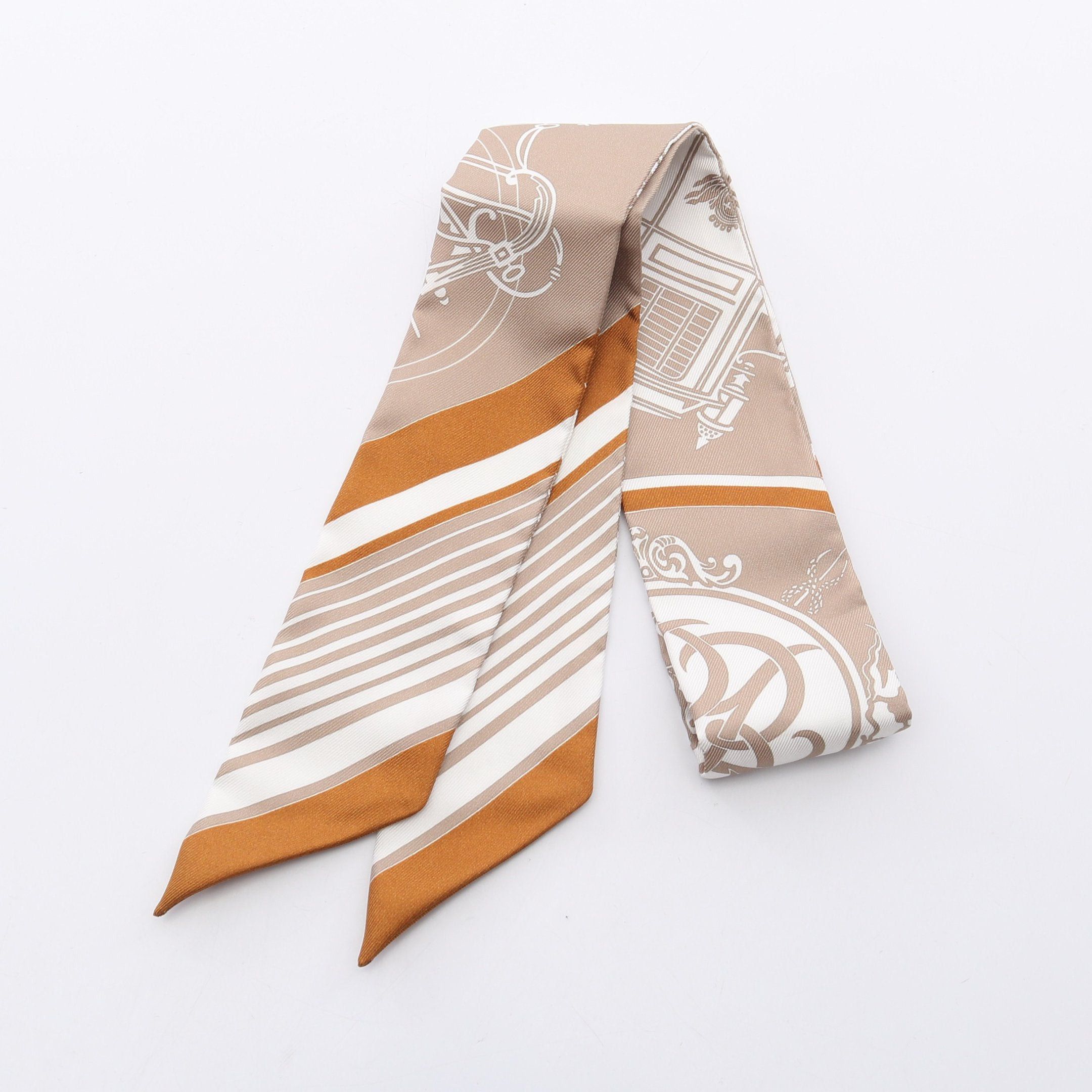 Hermes Hermes Twilly Ex-Libris Ribbon Scarf Silk Beige Multicolor Size ONE SIZE - 1 Thumbnail