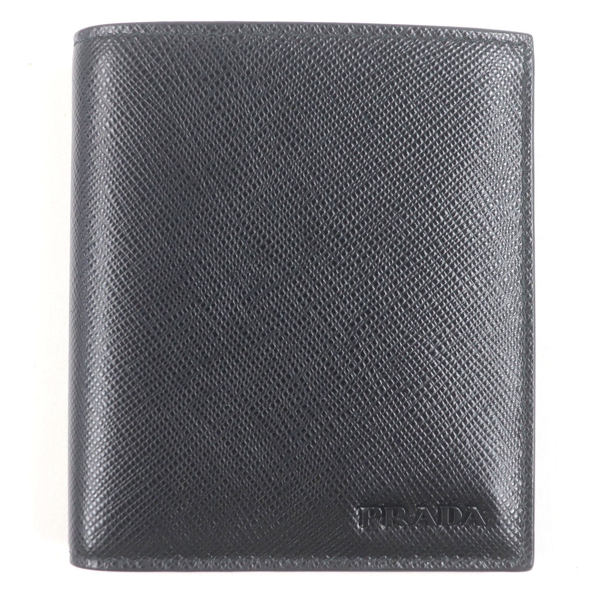 Prada PRADA 2MO004 Logo Plate Saffiano Martini Leather Bi-fold Business Card Holder/Card Case/Billfold Nero Italian Made Men's Size ONE SIZE - 1 Thumbnail