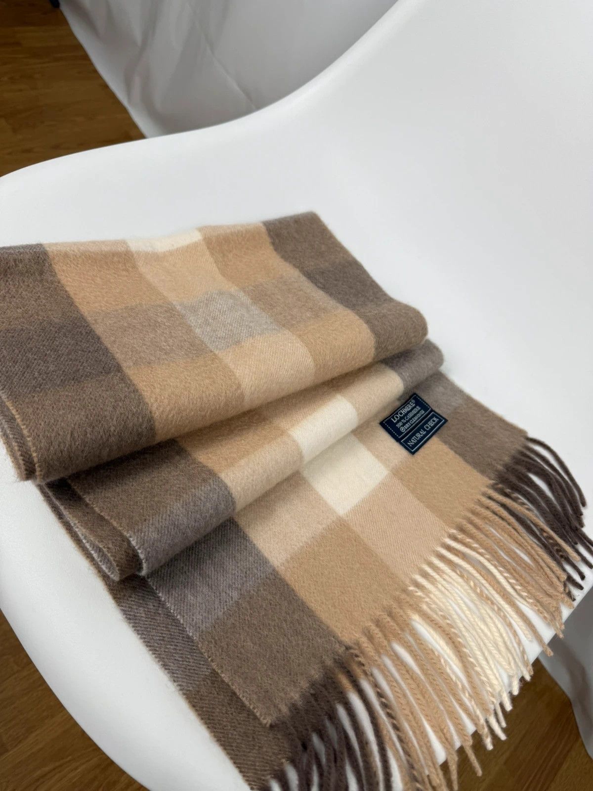 Other Lochmere 100% Cashmere Soft Scarf Plaid Natural Check Size ONE SIZE - 5 Thumbnail