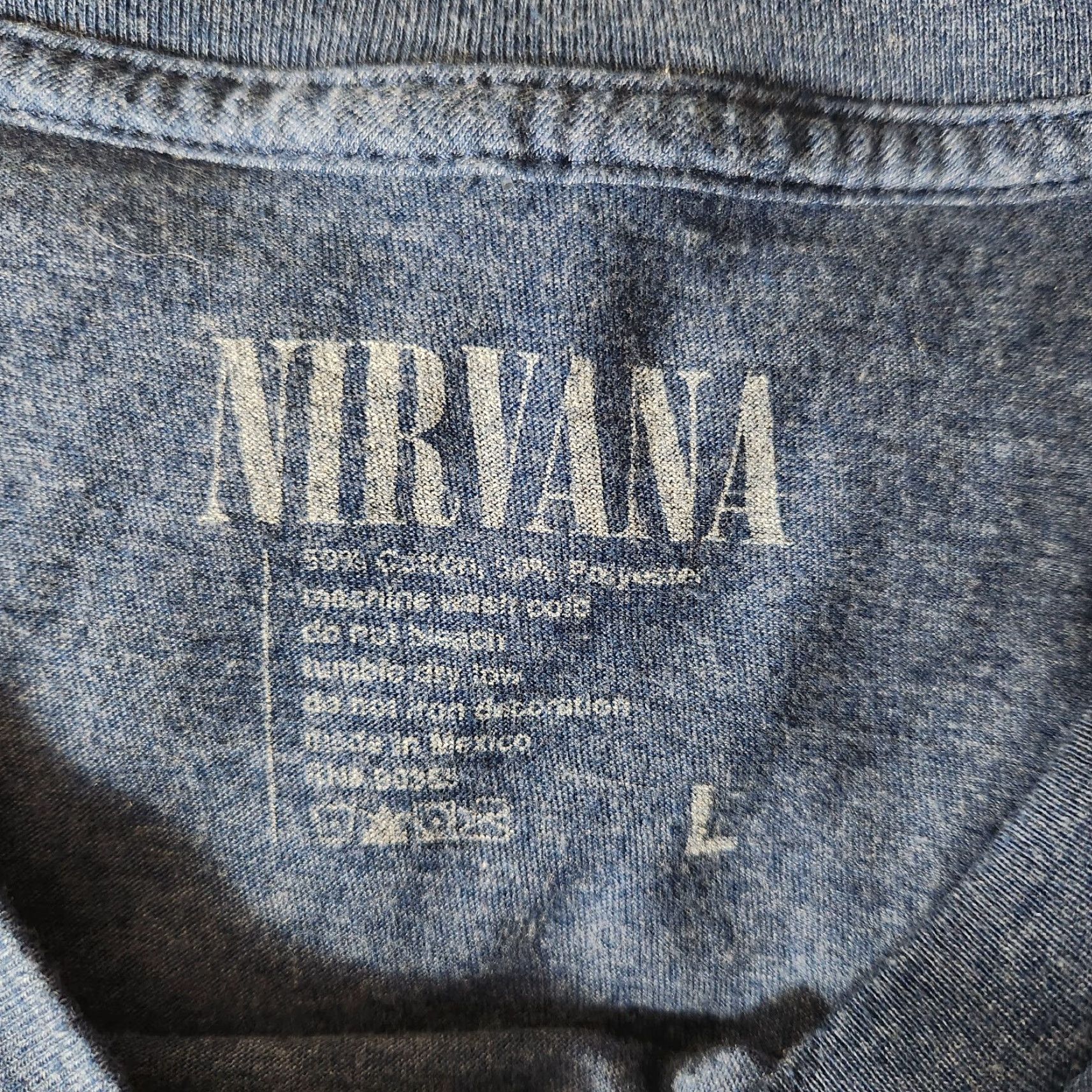Vintage Nirvana Smiley Face T-Shirt Unisex Blue Yellow Short Sleeve Cotton/Polyester Tee-Size L Mens 90s Grunge Band Regular Size US 33 - 4 Thumbnail