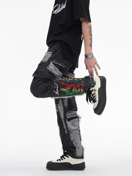 VIBE Retro street hip-hop ripped washed distressed jeans Size US 32 / EU 48 - 3 Thumbnail