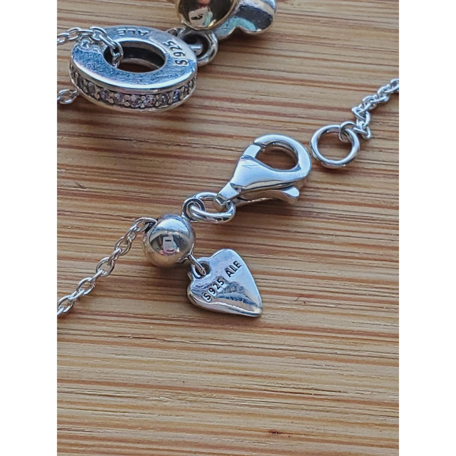 pandora Pandora Sterling Silver Two Tone Double Heart Charm Necklace Size ONE SIZE - 7 Thumbnail